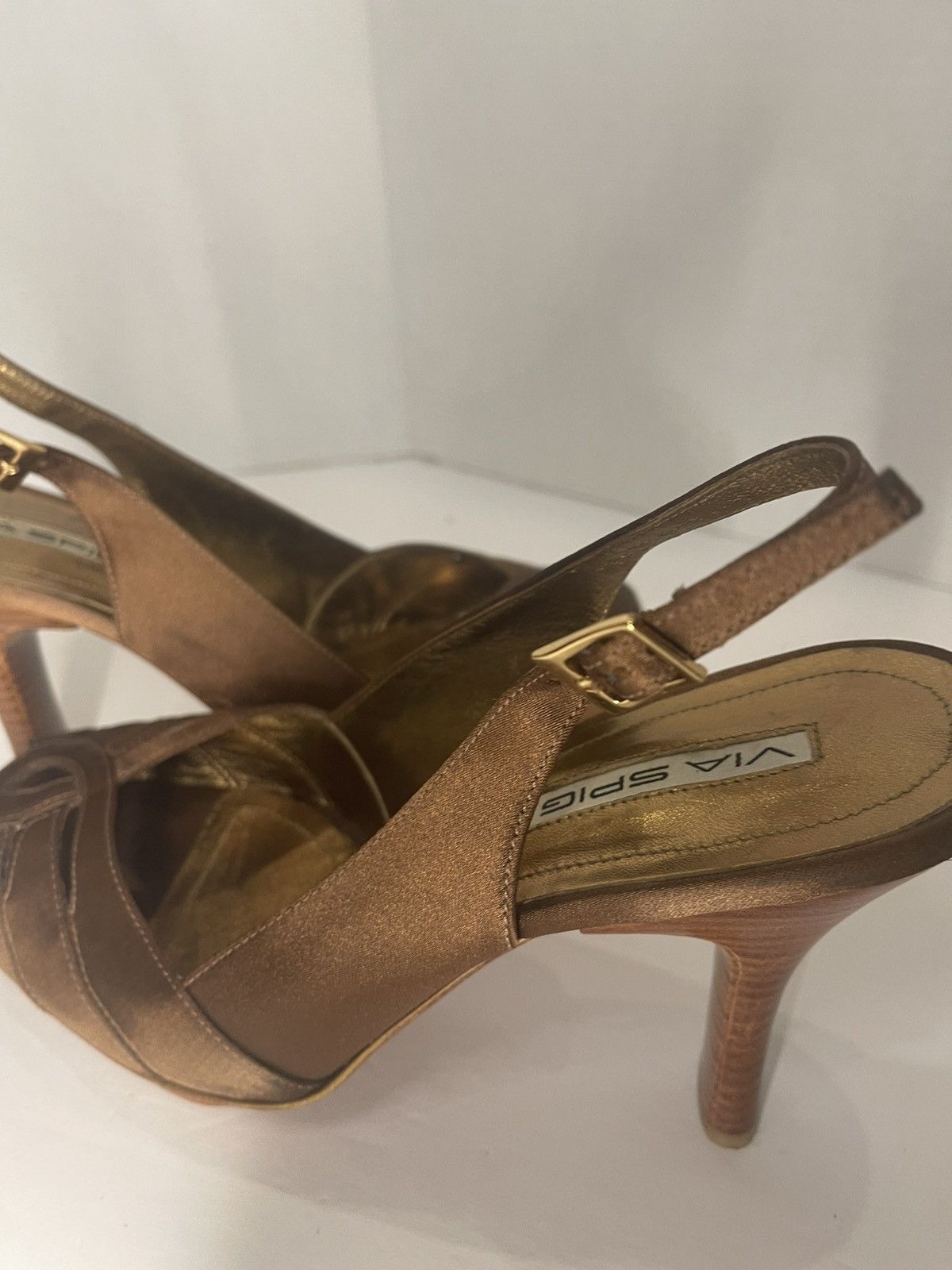 Other Via Spiga Vero Cuoio Copper Brown Satin Peep Toe Size US 8.5 / IT 38.5 - 5 Thumbnail