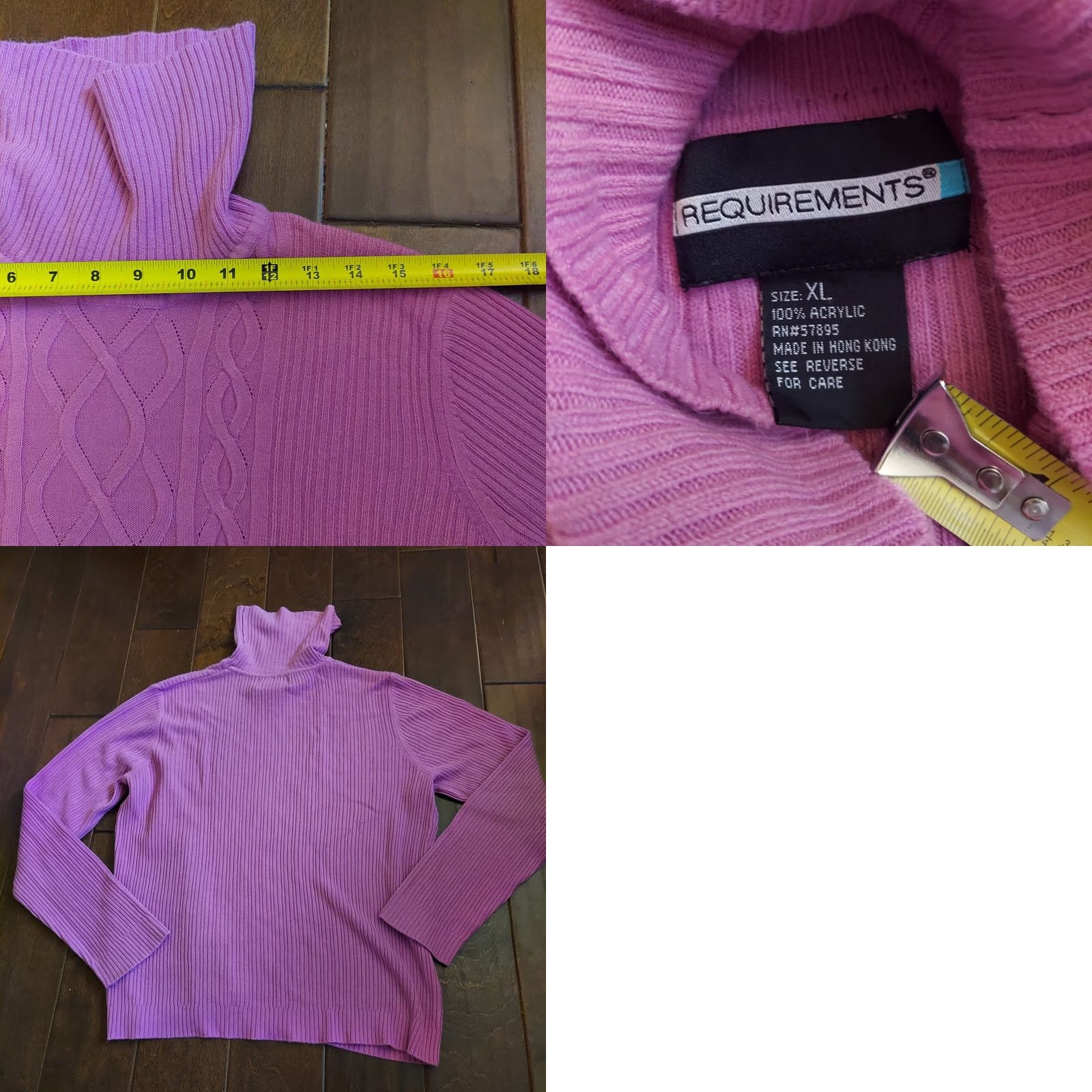 Vintage Requirements Purple Knitted Pattern Long Sleeve Turtleneck Sweater XL Women's Pullover, Breathable Acrylic, Winter/Fall, Casual/Work/Travel, XO Size XL / US 12-14 / IT 48-50 - 10 Thumbnail