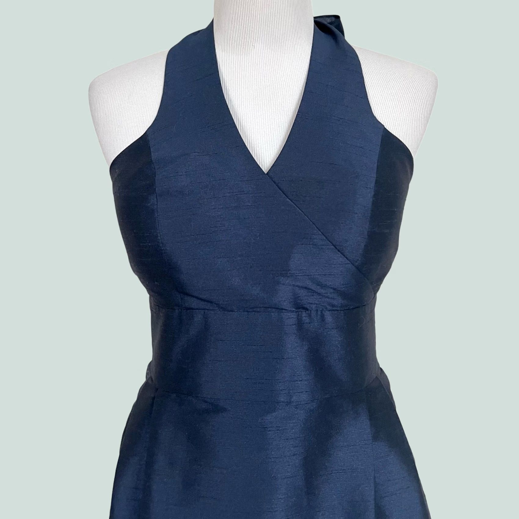 Vintage Lula Kate Halter Dress Dupioni Silk Dark Blue Party Cocktail V-Neck Sz 4 Dress Sleeveless Silk 100% Formal Women Size S / US 4 / IT 40 - 1 Thumbnail