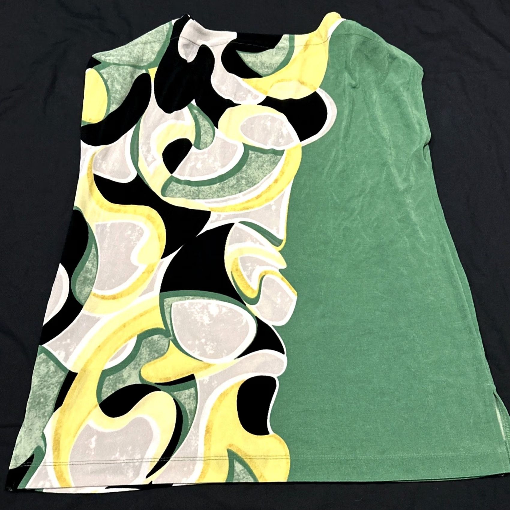 Vintage Chico'S Geometric Sleeveless Cap Sleeve Top Green Yellow Black Acetate B5 Womens Shirt Size XS / US 0-2 / IT 36-38 - 3 Thumbnail