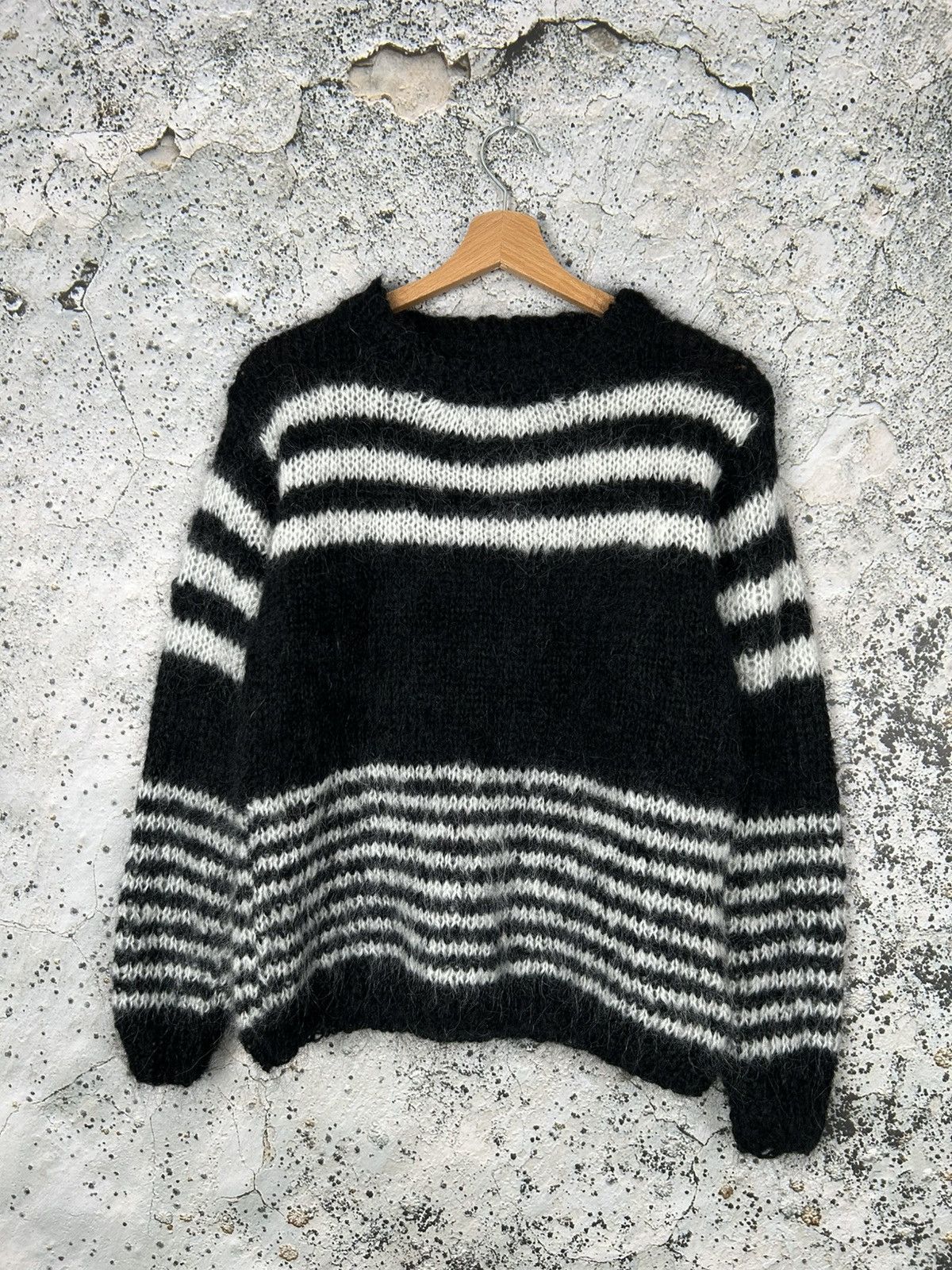 トップス layered punk grunge mohair knit sweater Grunge Mohair Sweater, Black Striped Sweater, Punk Rock