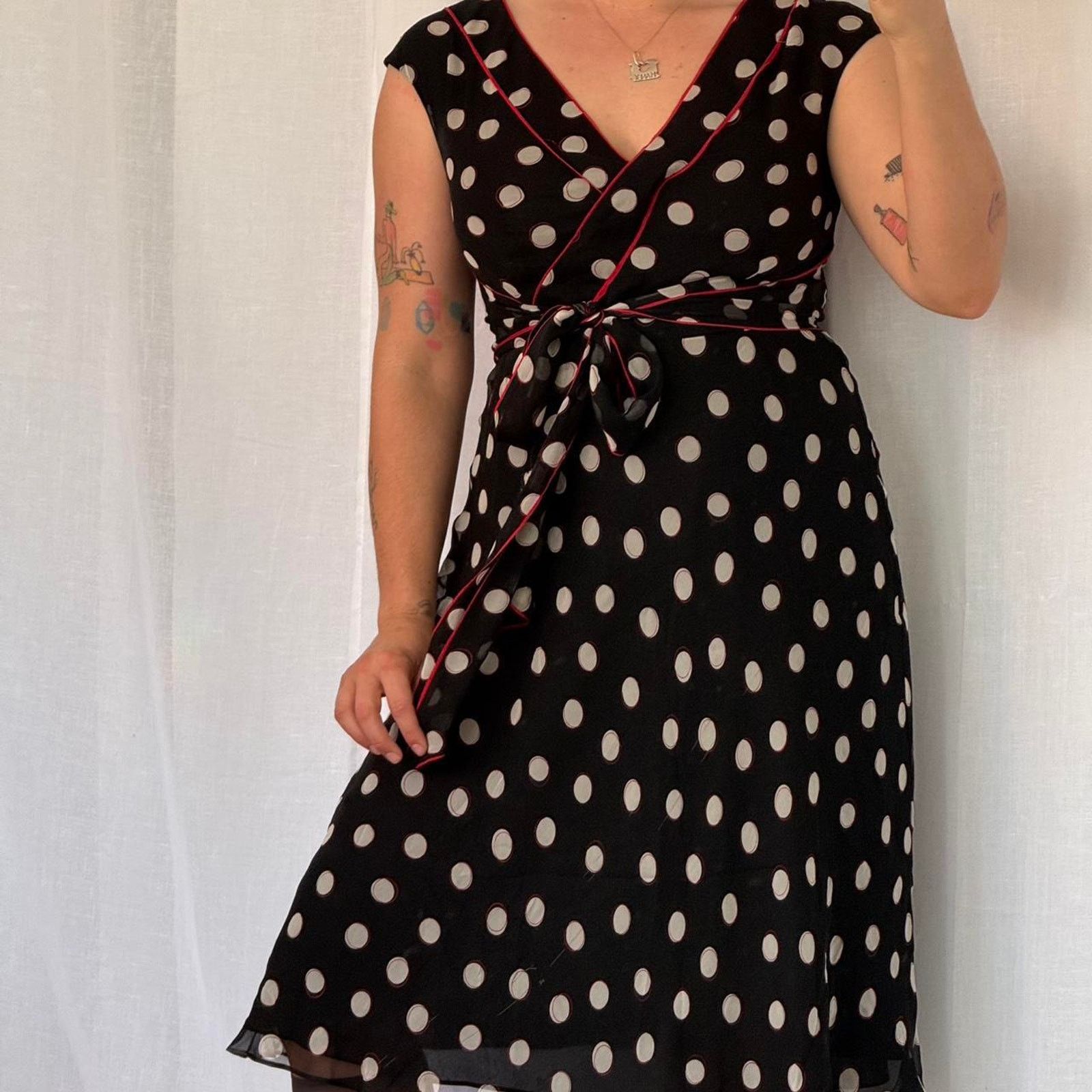 Adrianna Papell ✿ y2k polka dot wrap midi dress ✿ Size L / US 10 / IT 46 - 4 Thumbnail