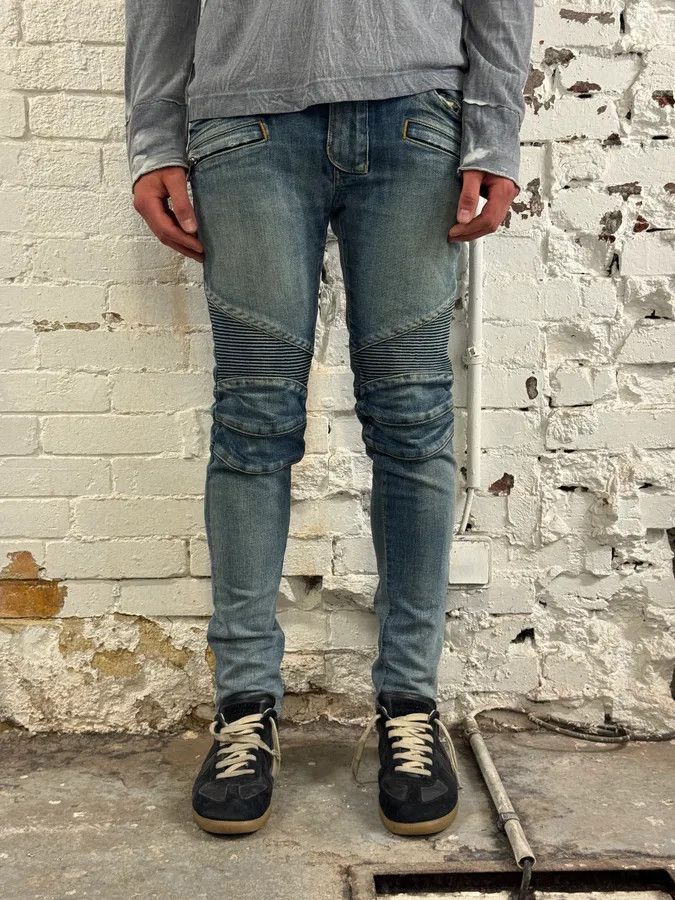 Balmain 2010s Balmain Blue Biker Denim Jeans Size US 30 / EU 46 - 2 Thumbnail