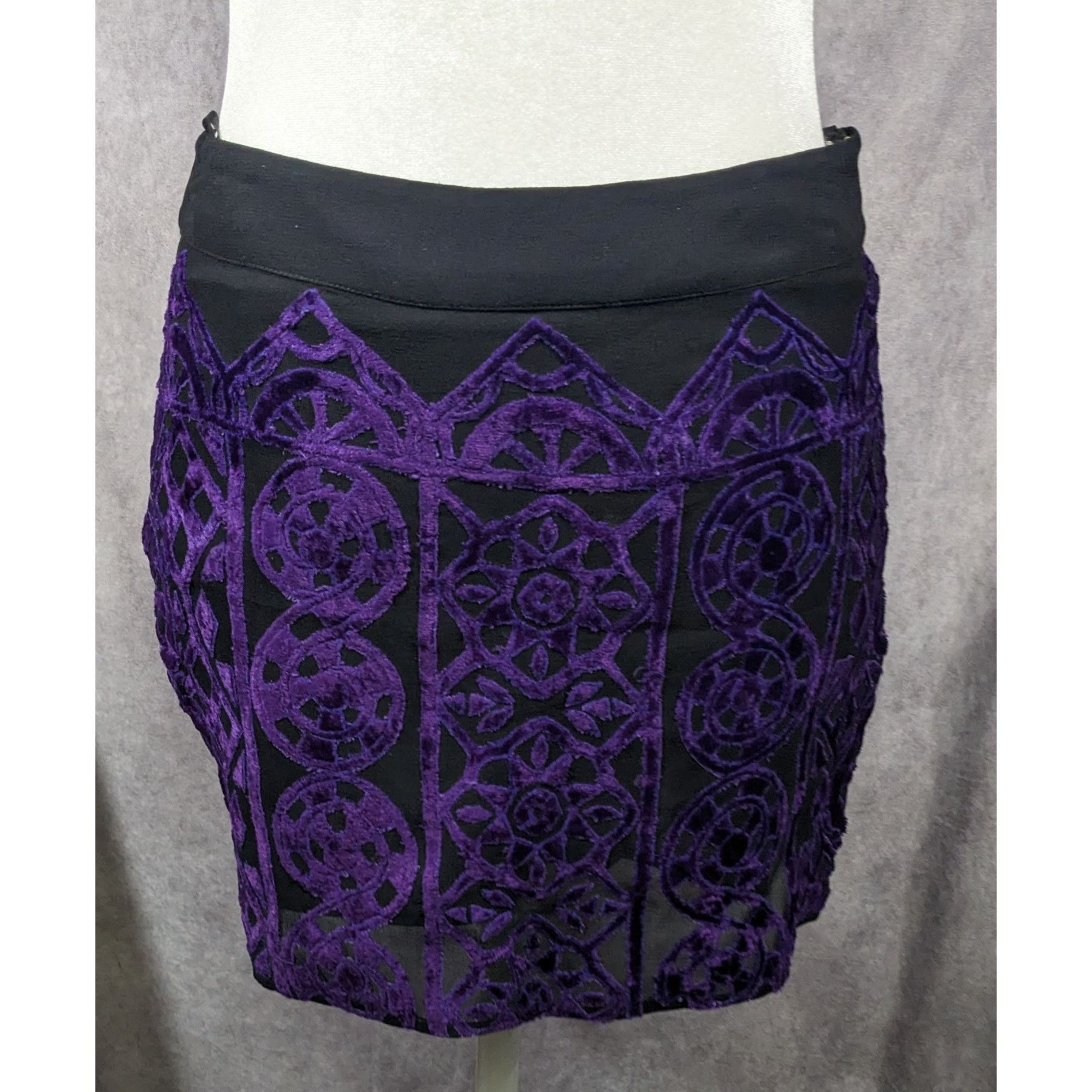 Rococo Sand Rococo Sand Gothic Purple And Black Burnt Out Velvet Mini Sk Size 29" - 6 Thumbnail