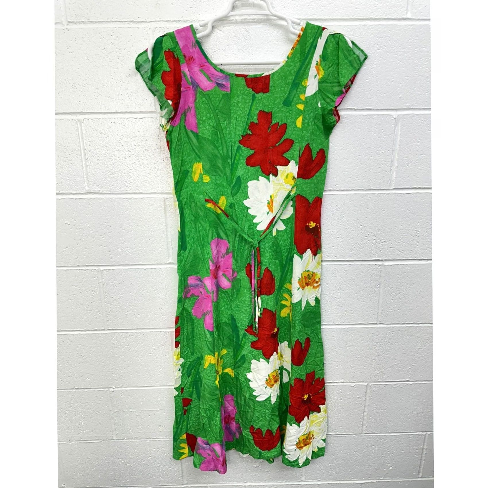 Jams World Jams World Dress Women's Medium Green Red Floral Hawaiian Tropical Size M / US 6-8 / IT 42-44 - 6 Thumbnail