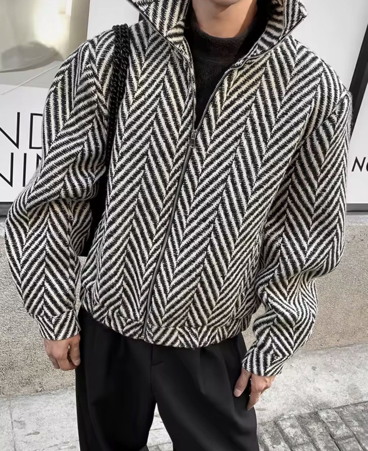 Other Casual Streetwear Striped Black White Zip Up Woolen Jacket Size US M / EU 48-50 / 2 - 5 Thumbnail
