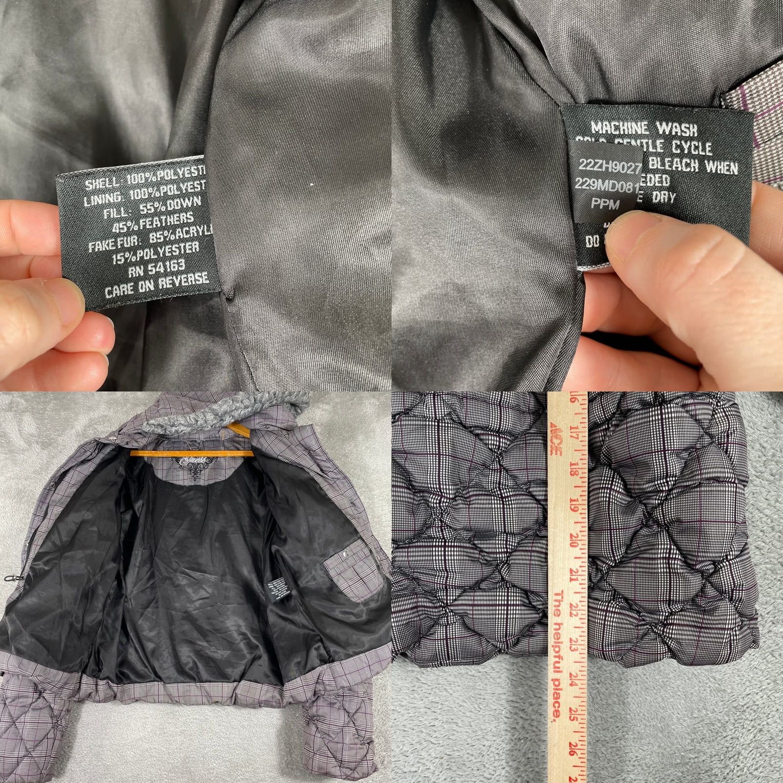 Guess Guess Puffer Jacket Women Large Purple Plaid Down Fill Faux Fur Hood Y2K Size L / US 10 / IT 46 - 8 Thumbnail