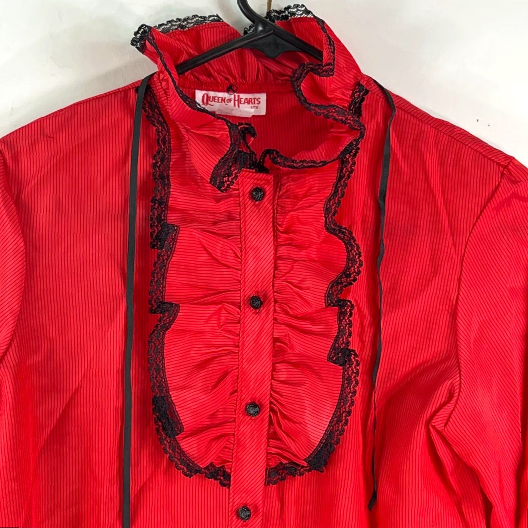 Vintage Queen of Hearts Shirt Size M Red Striped Lace Casual Long Sleeve Womens Size M / US 6-8 / IT 42-44 - 2 Thumbnail