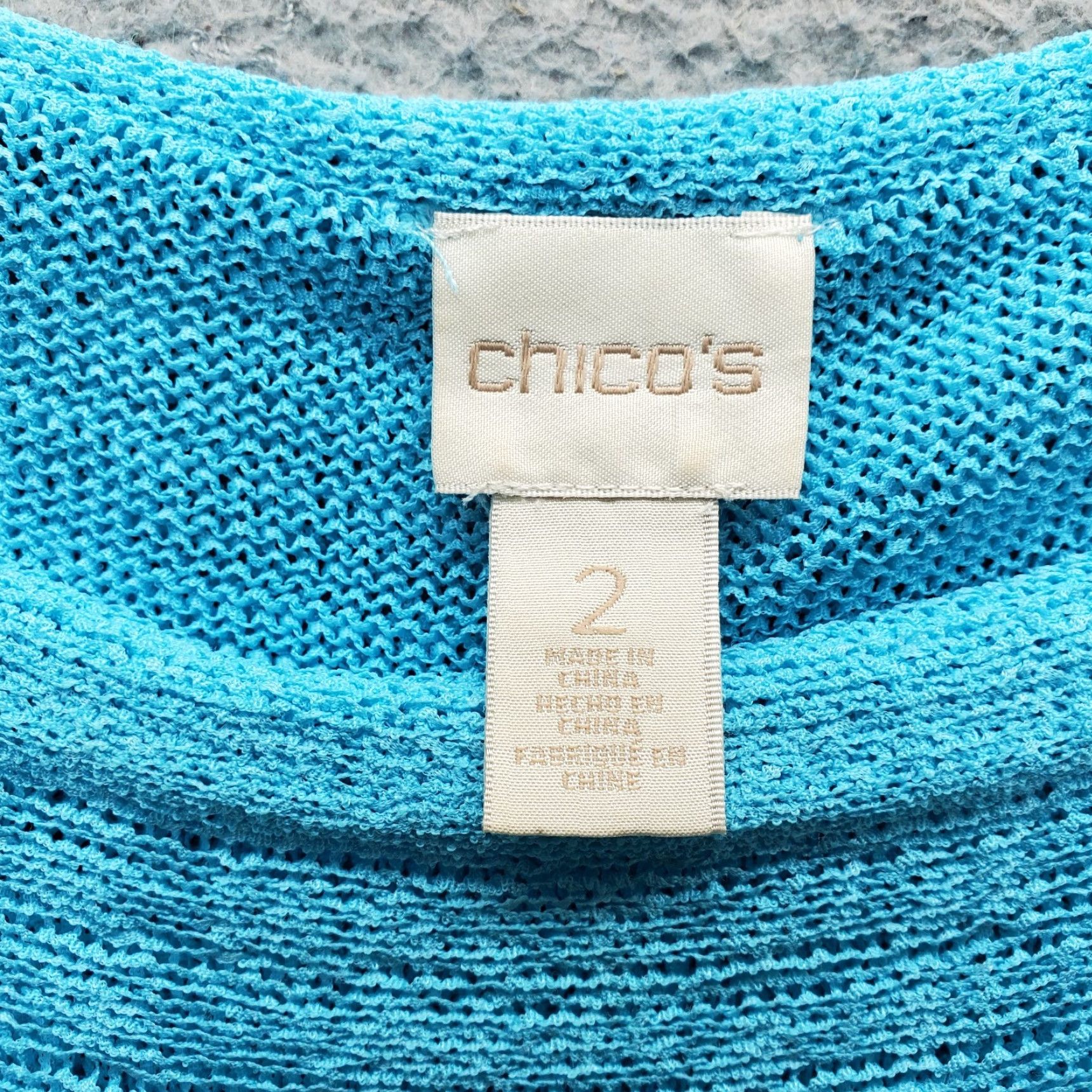 Vintage Chico's Turquoise Poncho Fringe Sweater Womens L Blue Cold Shoulder Sleeve Size L / US 10 / IT 46 - 5 Thumbnail