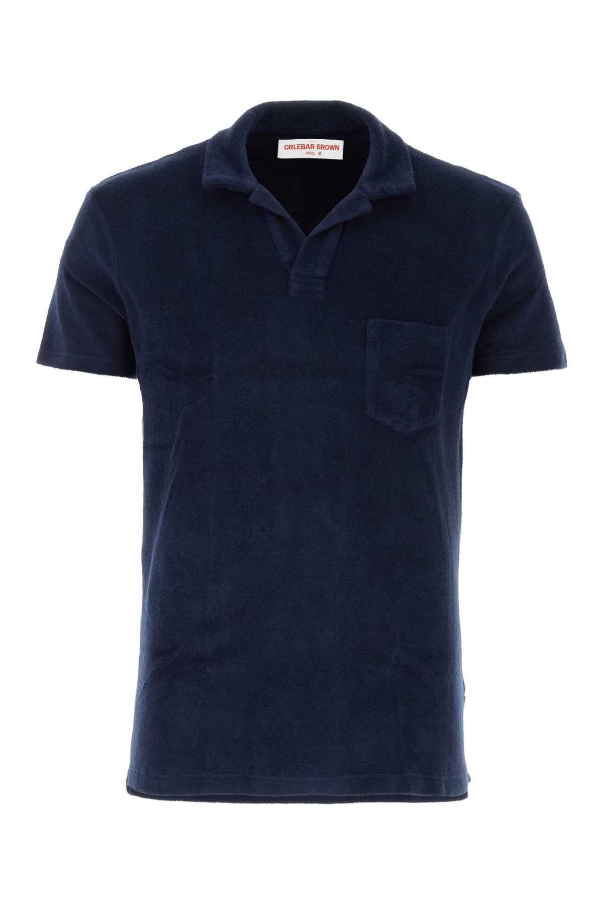 image of Orlebar Brown Navy Blue Terry Fabric Terry Polo Shirt, Men's (Size Small)