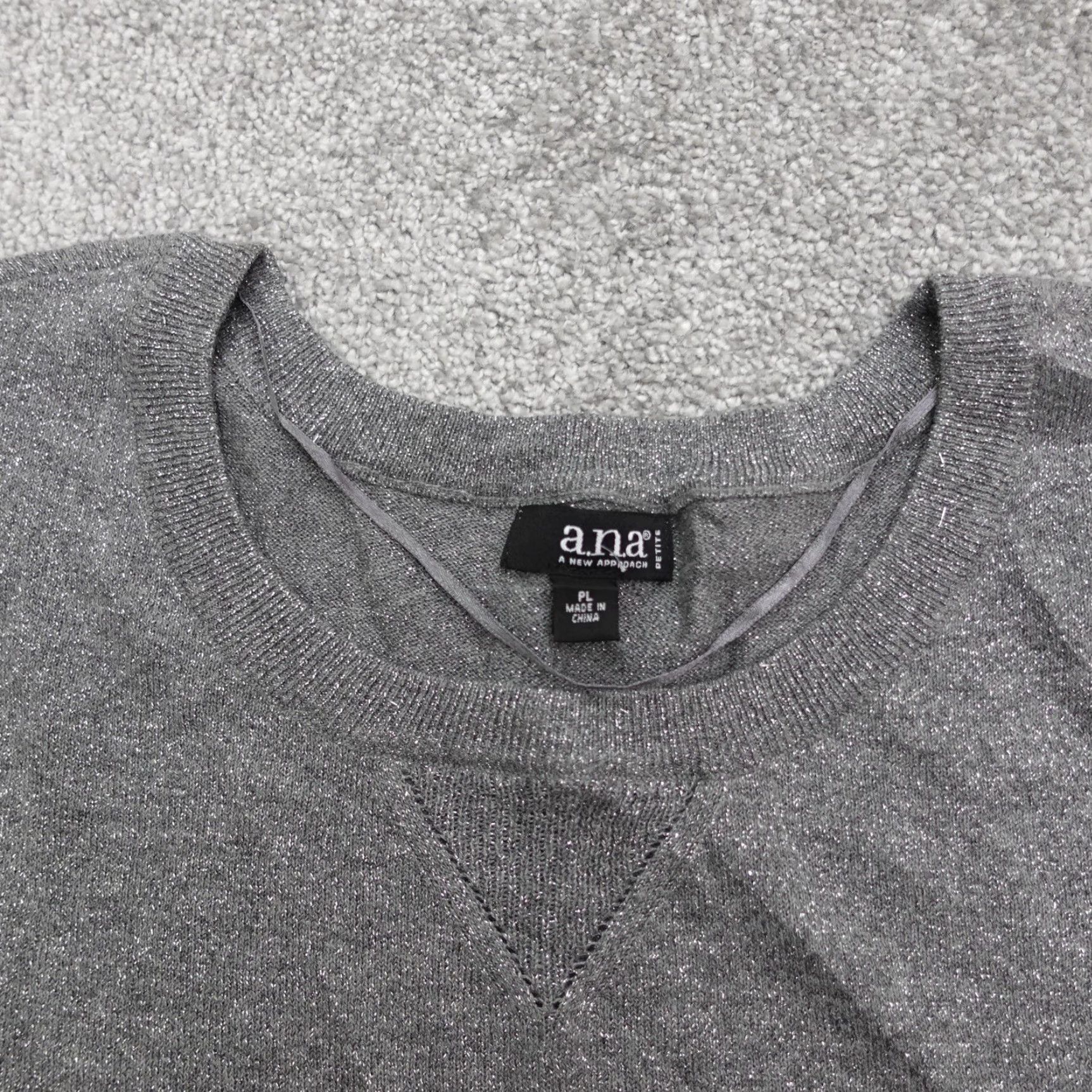 Vintage A.N.A. A New Approach Sweater Womens PL Gray Metallic Crew Neck Pullover NWT Knit Cotton Polyester Glitter All Seasons Regular Petite Womens Sweater Size L / US 10 / IT 46 - 3 Thumbnail