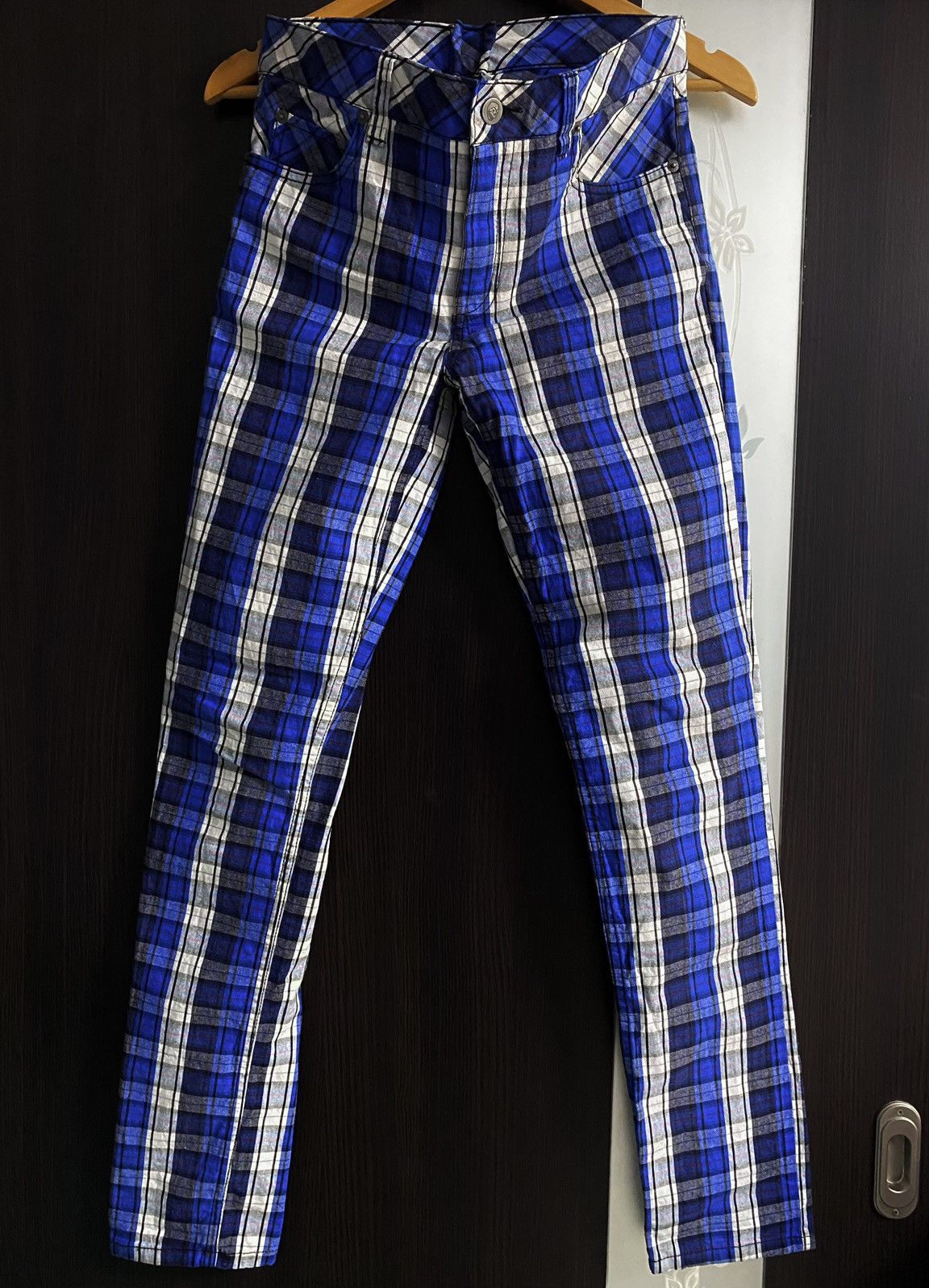Cheap Monday Tight Blue Check Plaid Chino Pants Trousers