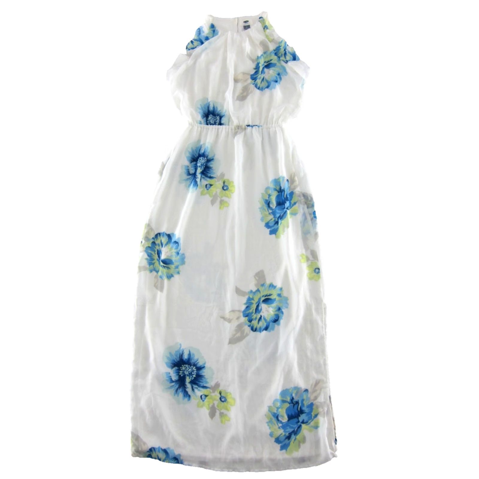 Old Navy Old Navy Maxi Dress S Women Sleeveless Floral Ruffle White Green Blue Colorful Chiffon Polyester Long 56" Shoulder to Bottom Hem Size S / US 4 / IT 40 - 2 Thumbnail