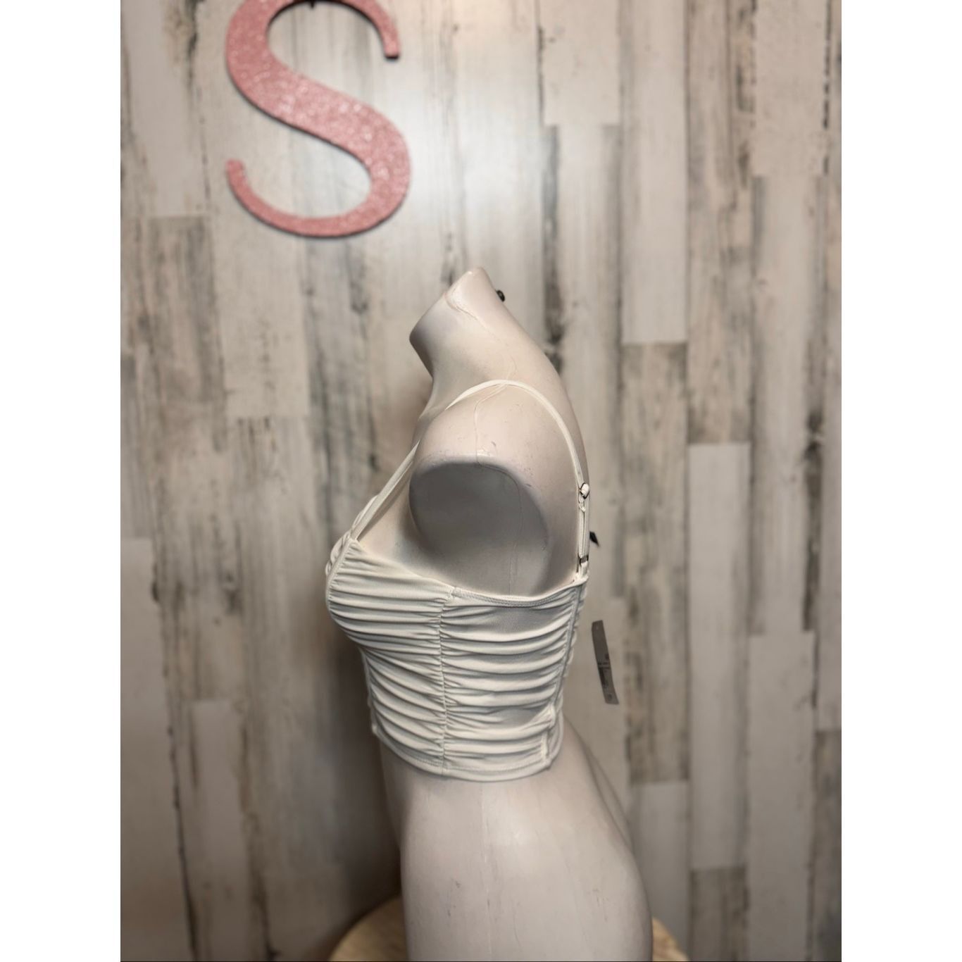 Forever 21 Forever 21 White Ruched Corset Crop Top Women’s Size S Size S / US 4 / IT 40 - 2 Thumbnail