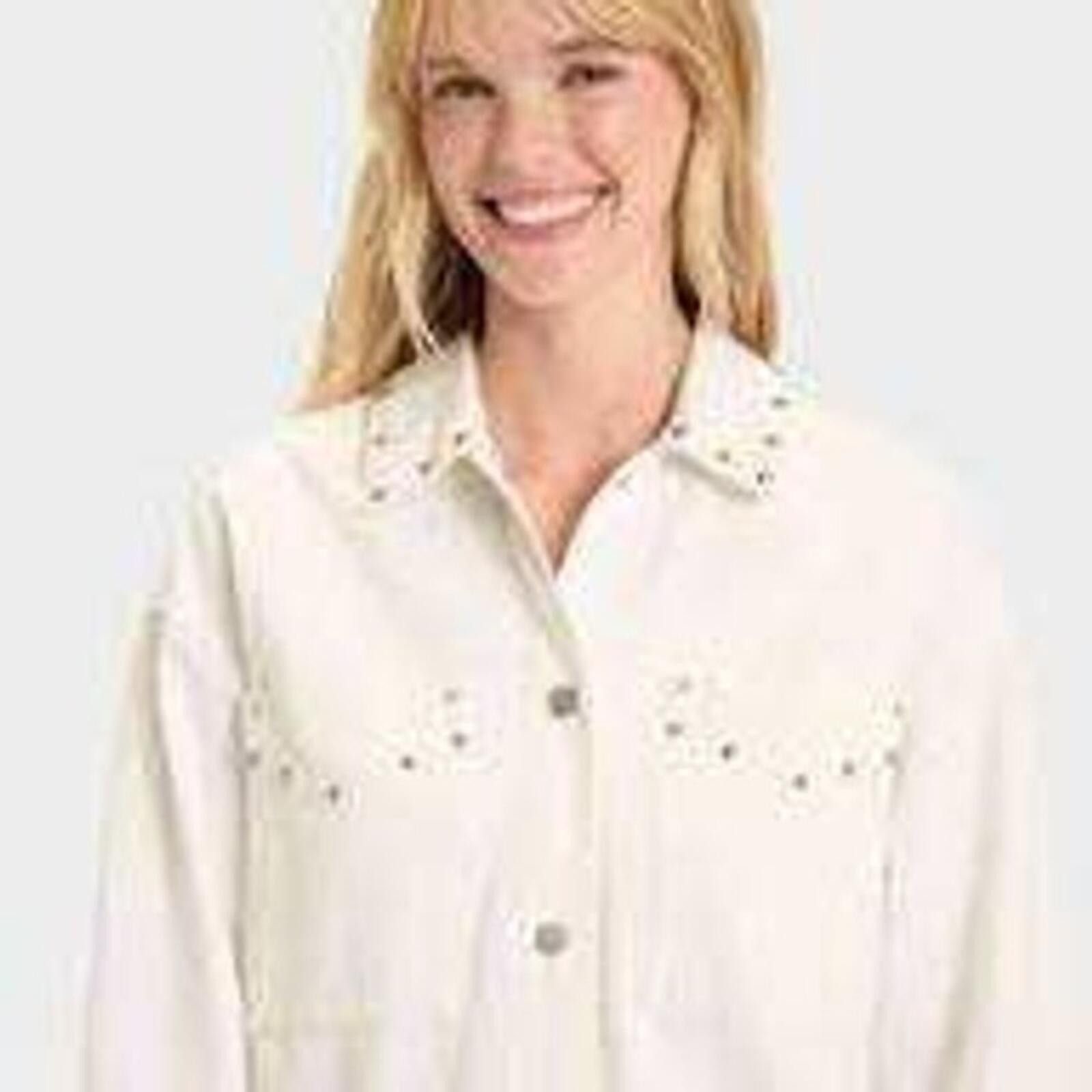 Other Universal Thread Denim Jacket Womens M White Studded NWT Size M / US 6-8 / IT 42-44 - 2 Thumbnail