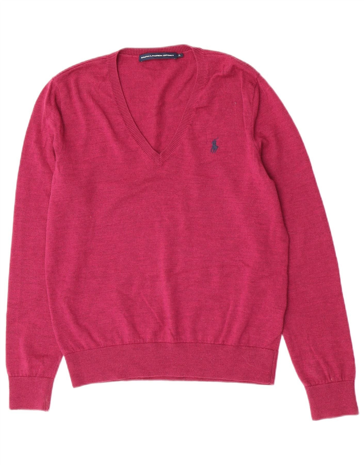 Ralph Lauren Womens V-Neck Jumper Sweater UK 18 XL Pink Merino Wool Size M / US 6-8 / IT 42-44 - 1 Thumbnail