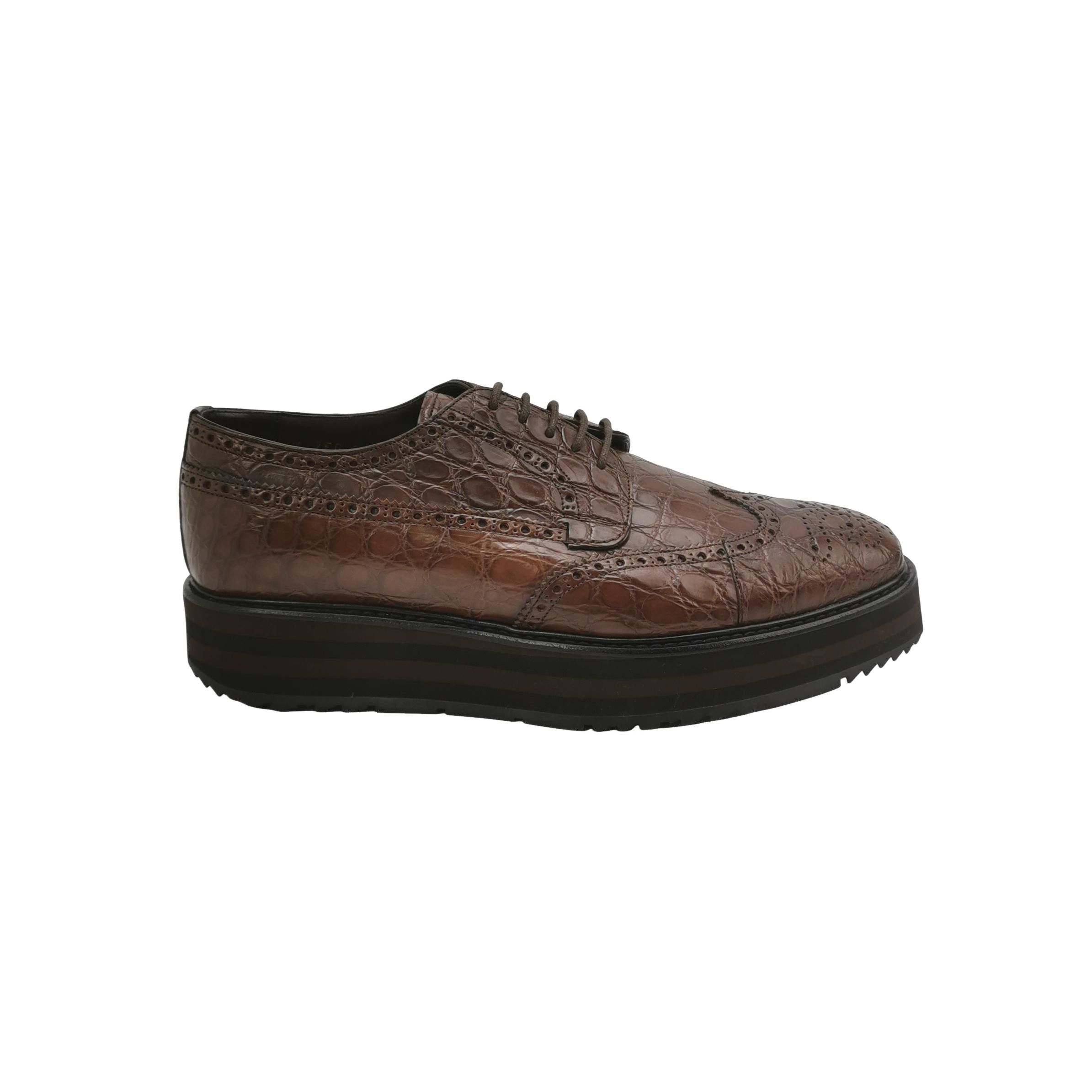 Prada Prada Crocodile Platform Brogues Size EU 39.5 Size US 6 / EU 39 - 1 Thumbnail
