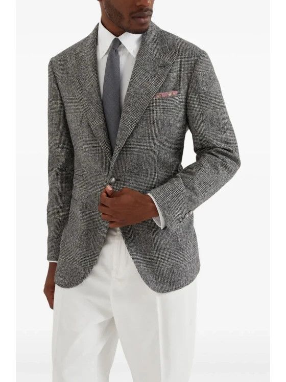 Brunello Cucinelli o1w1db10126 Check Single Breasted Blazer in Grey Size 52R - 3 Thumbnail