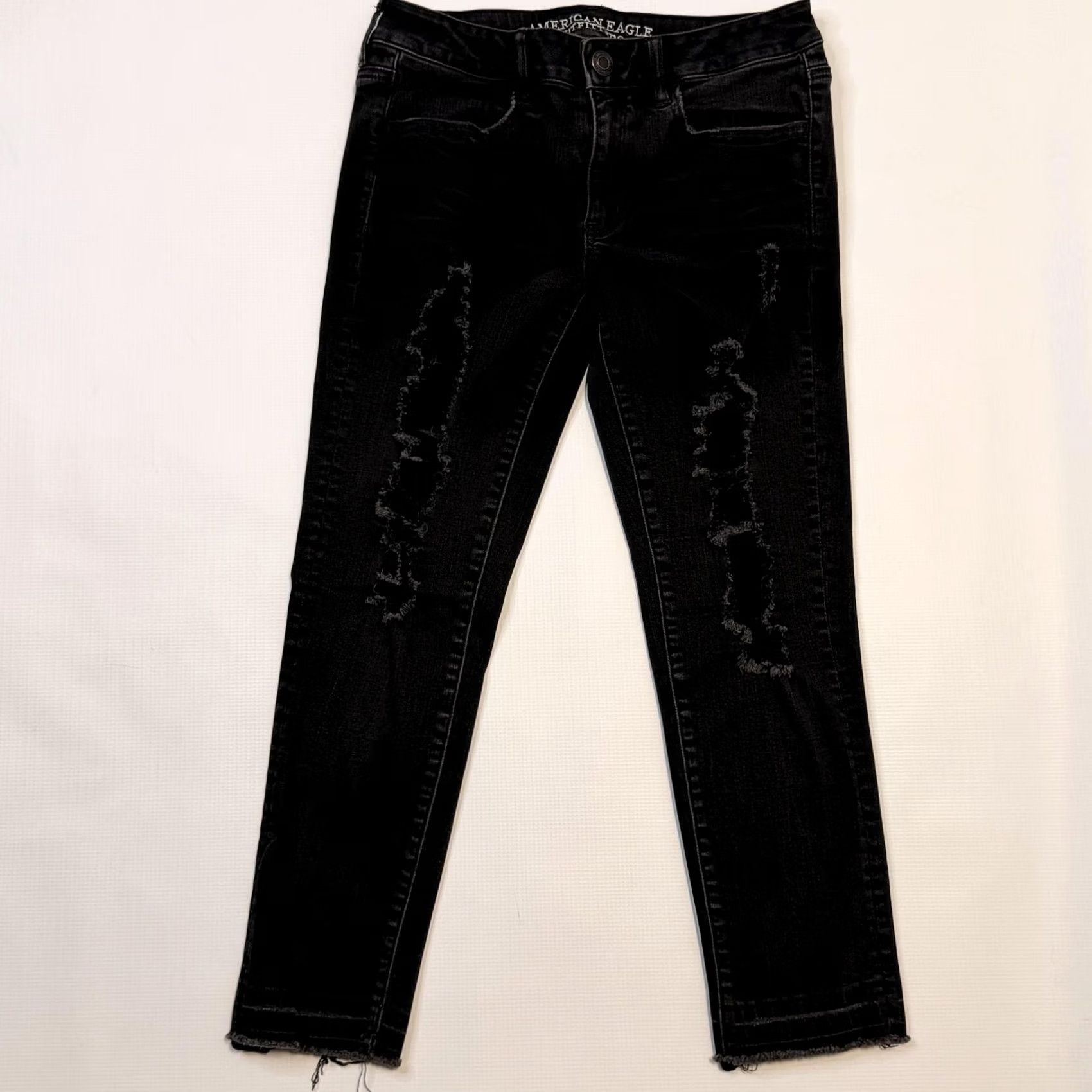 American Eagle Outfitters American Eagle Outfitters Jeans Womens 8 Black Jegging Crop Distressed Hem Stretch Belt Loops 5-Pocket Denim X Slim Size 30" / US 8 / IT 44 - 2 Thumbnail