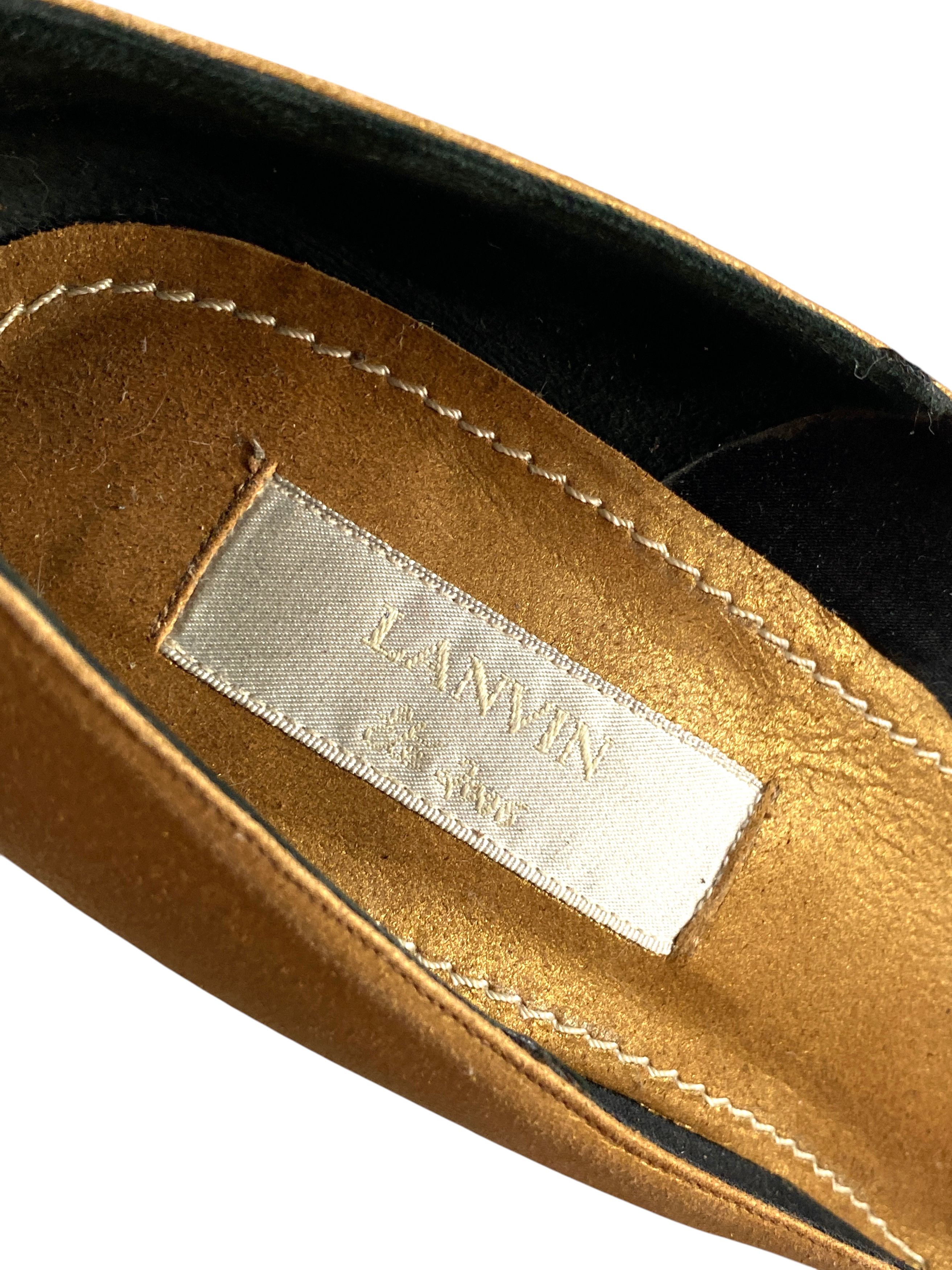 Lanvin Lanvin Gold Metallic Leather Women Heels Pumps Shoes Size US 7.5 / IT 37.5 - 10 Thumbnail