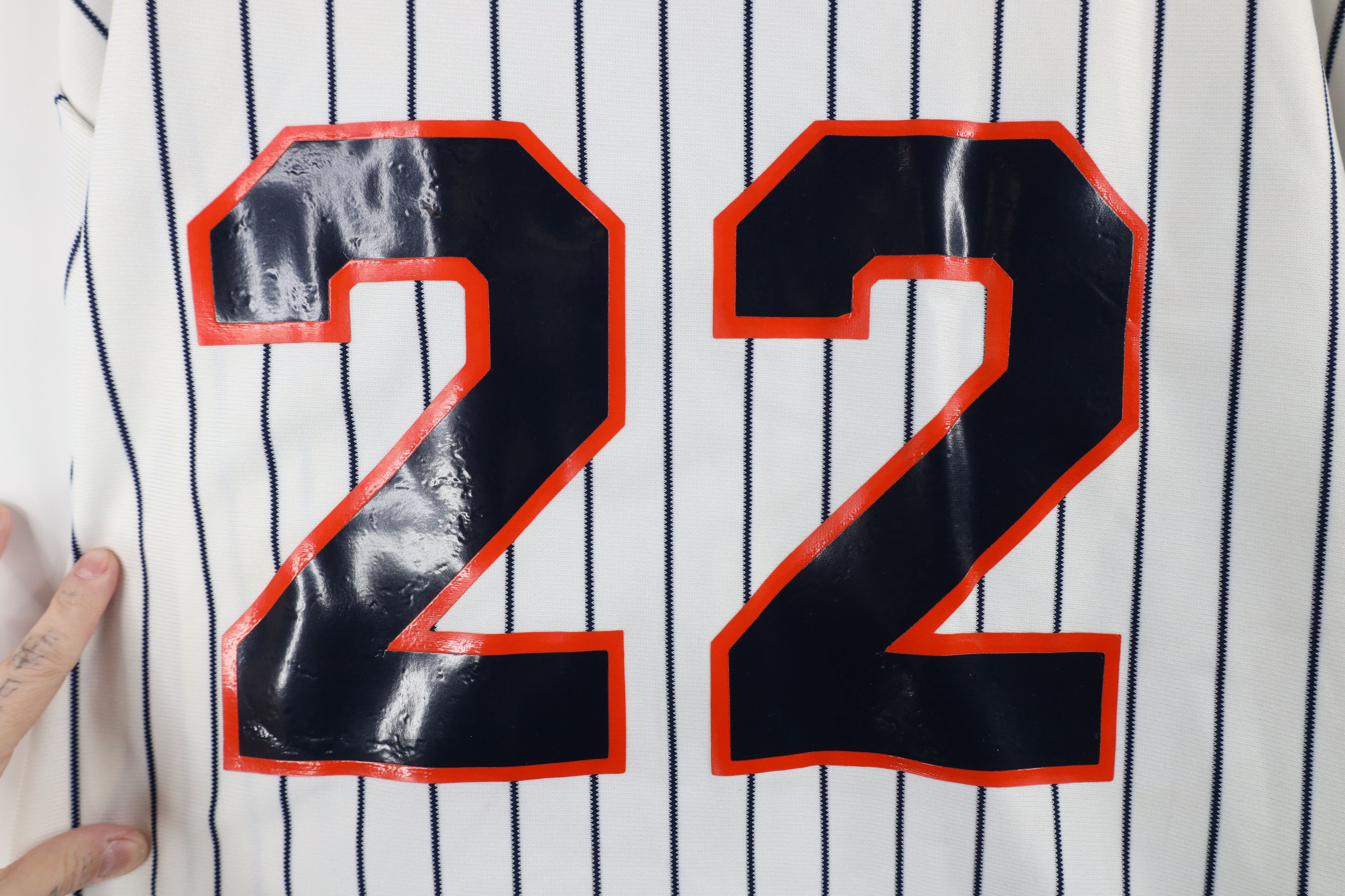 Vintage Vintage 90s Streetwear Pinstriped Baseball Jersey White USA Size US XL / EU 56 / 4 - 10 Thumbnail