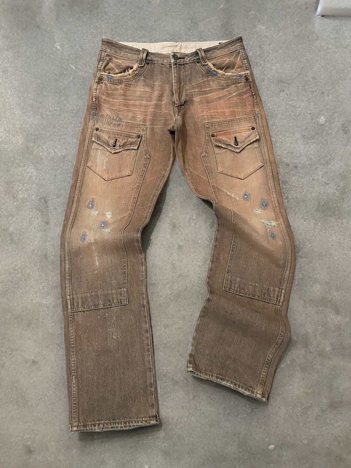 Japanese Brand Japan Bartack Damaged Ripped Bullet Distressed Denim Size US 33 - 1 Thumbnail