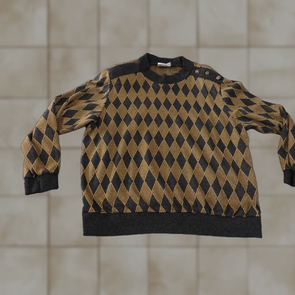 Vintage Alfred Dunner Sweater Geometric Casual Women L Brown USA Shoulder Pads Raglan Crew Neck Pullover Knit Cotton Ramie Vintage: No Size L / US 10 / IT 46 - 1 Thumbnail