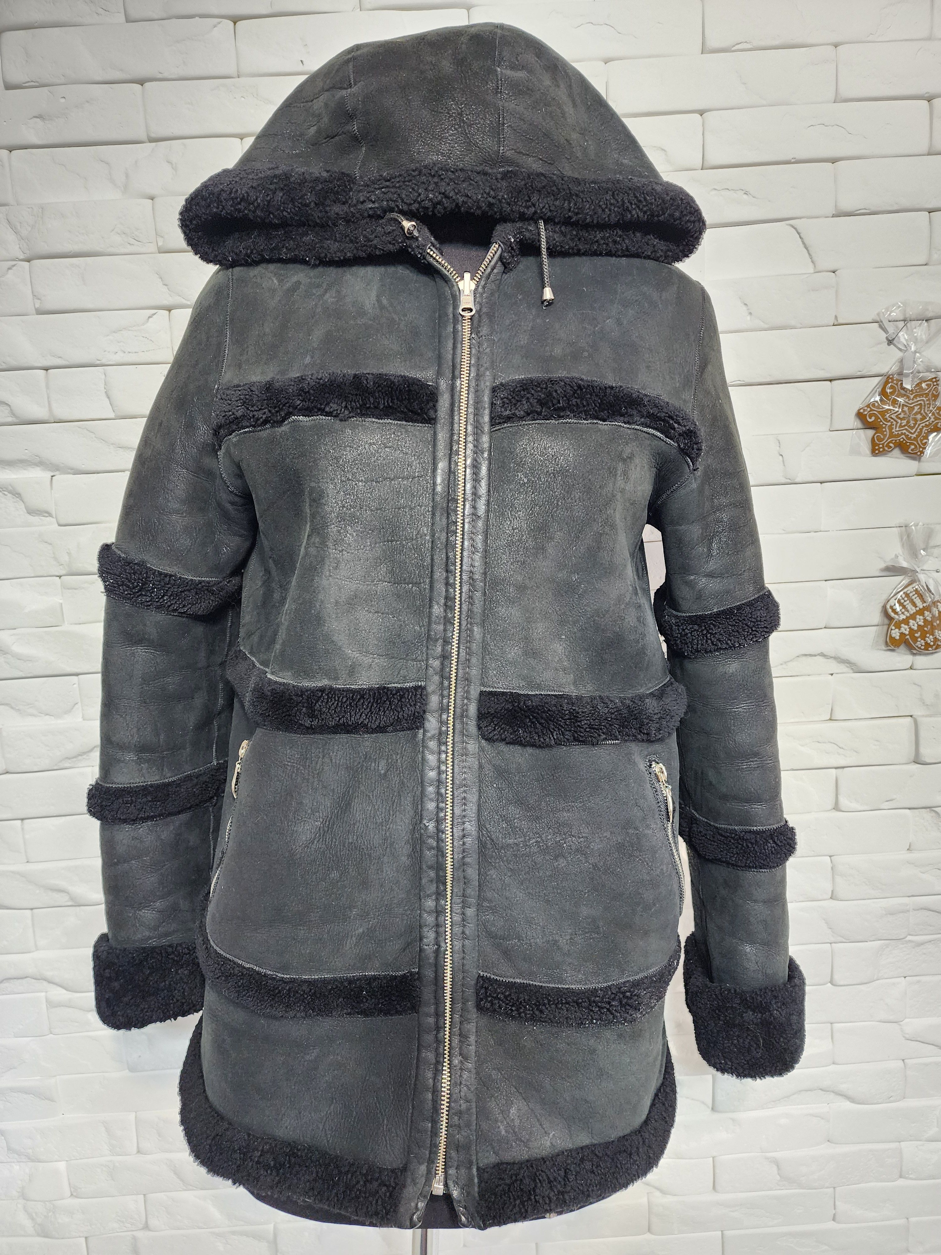 Furla Black Sheepskin Coat: Women's Genuine Fur Hooded Jacket Size L / US 10 / IT 46 - 1 Thumbnail