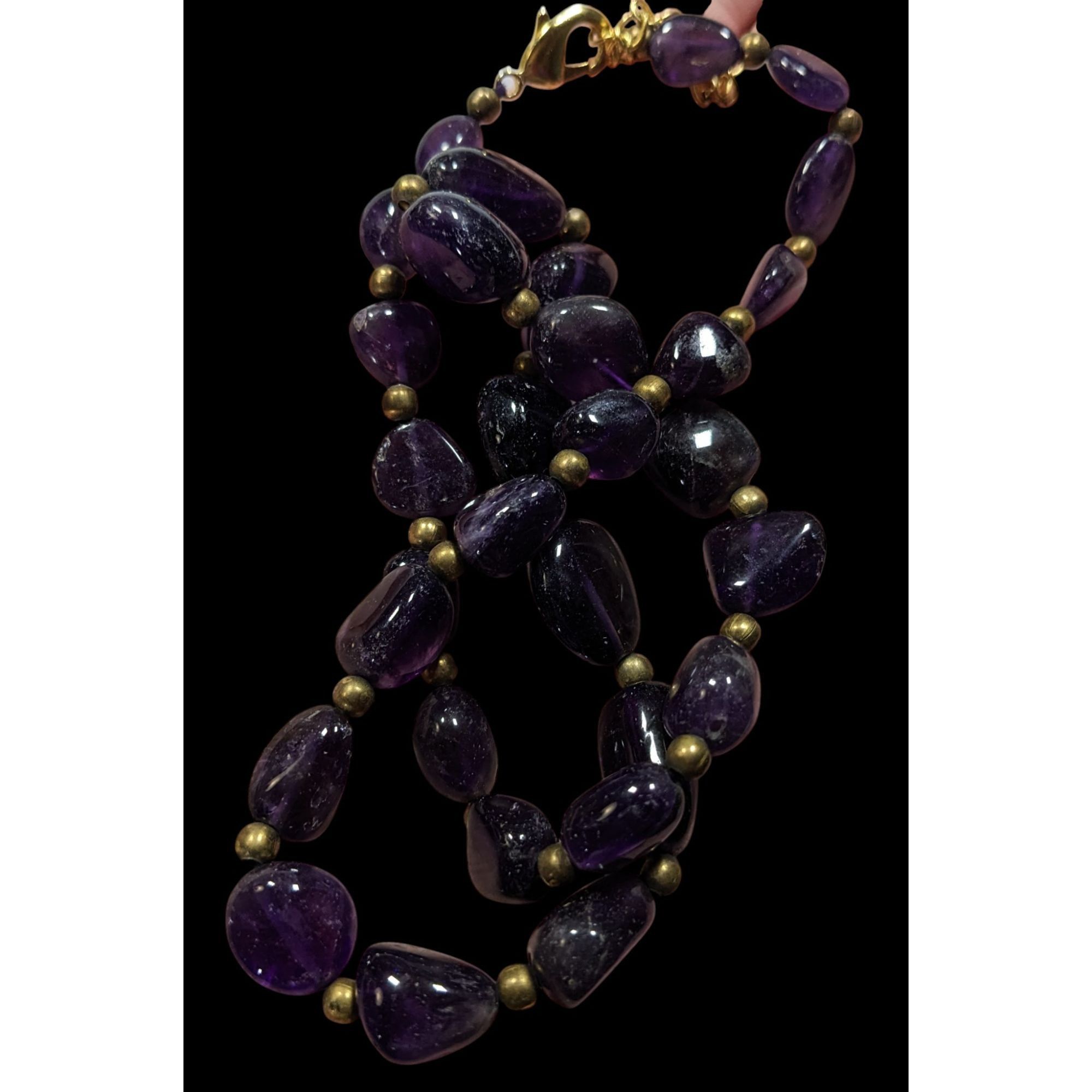 Handmade Vintage Artisan Amethyst Gemstone Necklace With Brass Spacer Size ONE SIZE - 3 Thumbnail