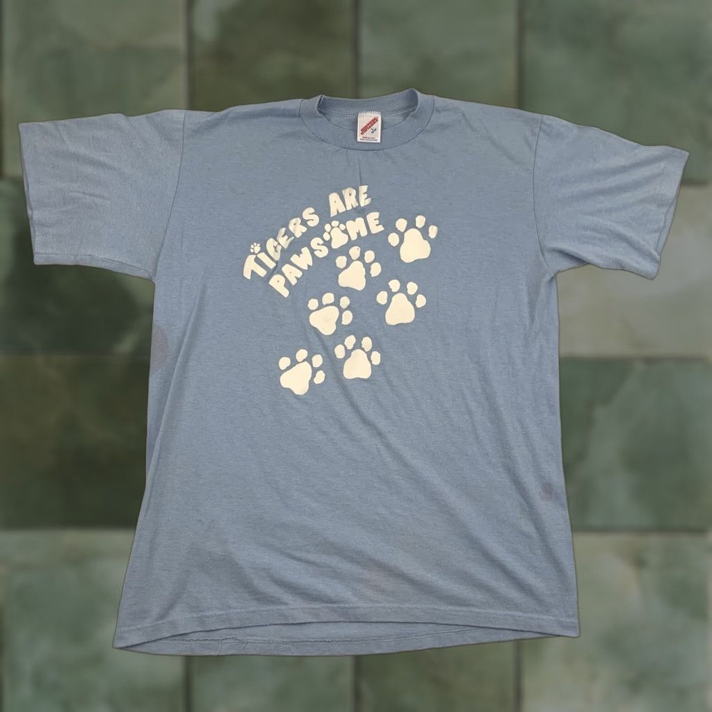 Jerzees VINTAGE Tigers Are Pawsome T Shirt Adult Large Blue Jerzees Shirt Mens 90s 80s Funny Animals Size US L / EU 52-54 / 3 - 1 Thumbnail