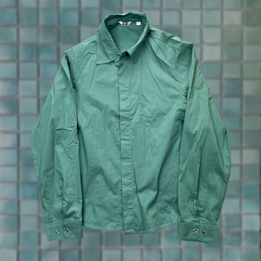 Uniqlo Uniqlo Shirt Mens M Green Button Front Long Sleeve Stretch Cotton Nylon Ble Size US M / EU 48-50 / 2 - 1 Thumbnail