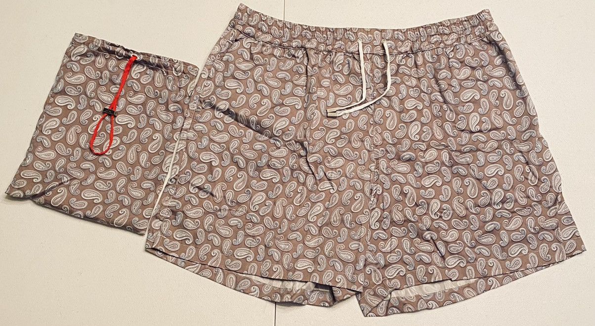 Brioni Brioni 🇮🇹 Taupe Paisley Logo Embroider Resort Trunks XXL NWT Size US 39 - 14 Thumbnail