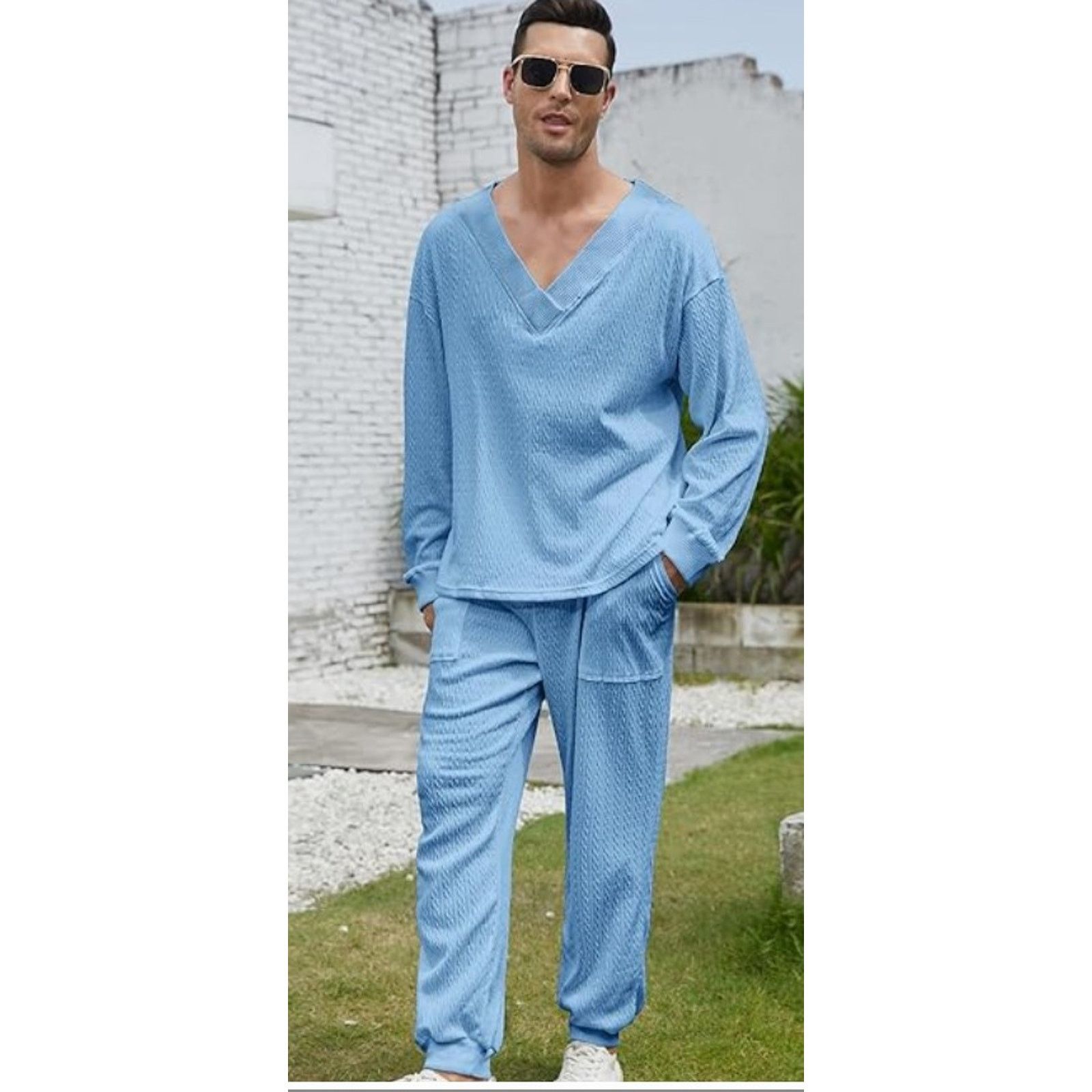 The Unbranded Brand Men's LARGE 2pc OutfitWaffle Knit PulloverDrawstring Pants Size US L / EU 52-54 / 3 - 1 Thumbnail