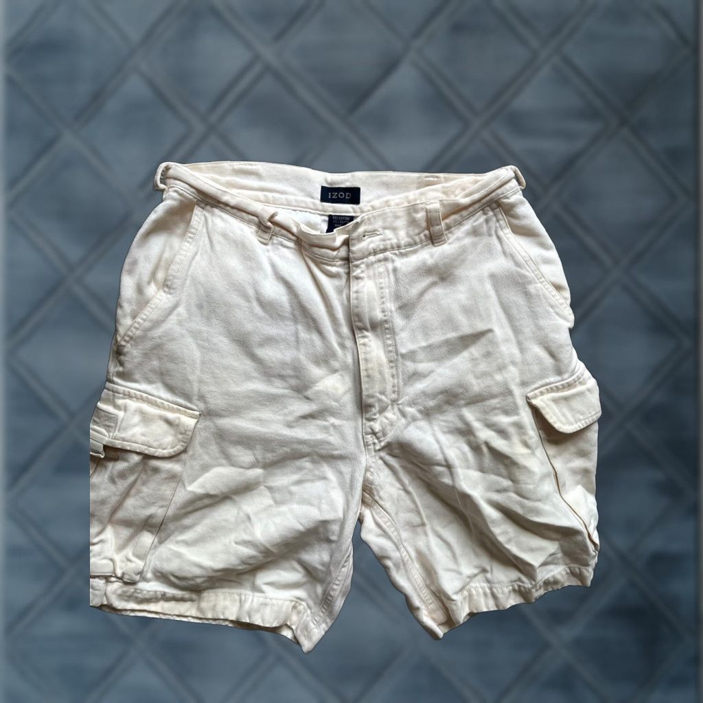 Izod IZOD Cargo Shorts Mens Size 30 Flat Front Ivory White Cotton Casual Belt Loops 9 Inseam Regular Fit All Seasons Mens Size US 30 / EU 46 - 1 Thumbnail