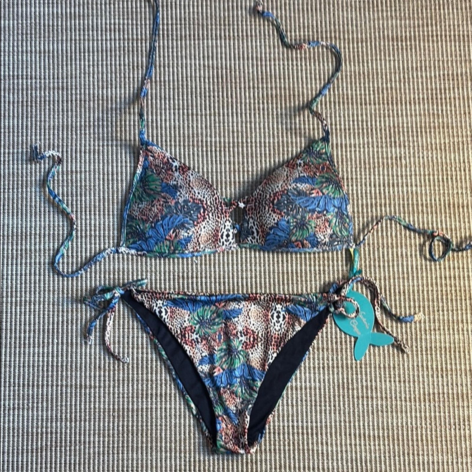 Other NWT Antica Sartoria Blue Green Triangle Bikini tropical L Size ONE SIZE - 1 Thumbnail