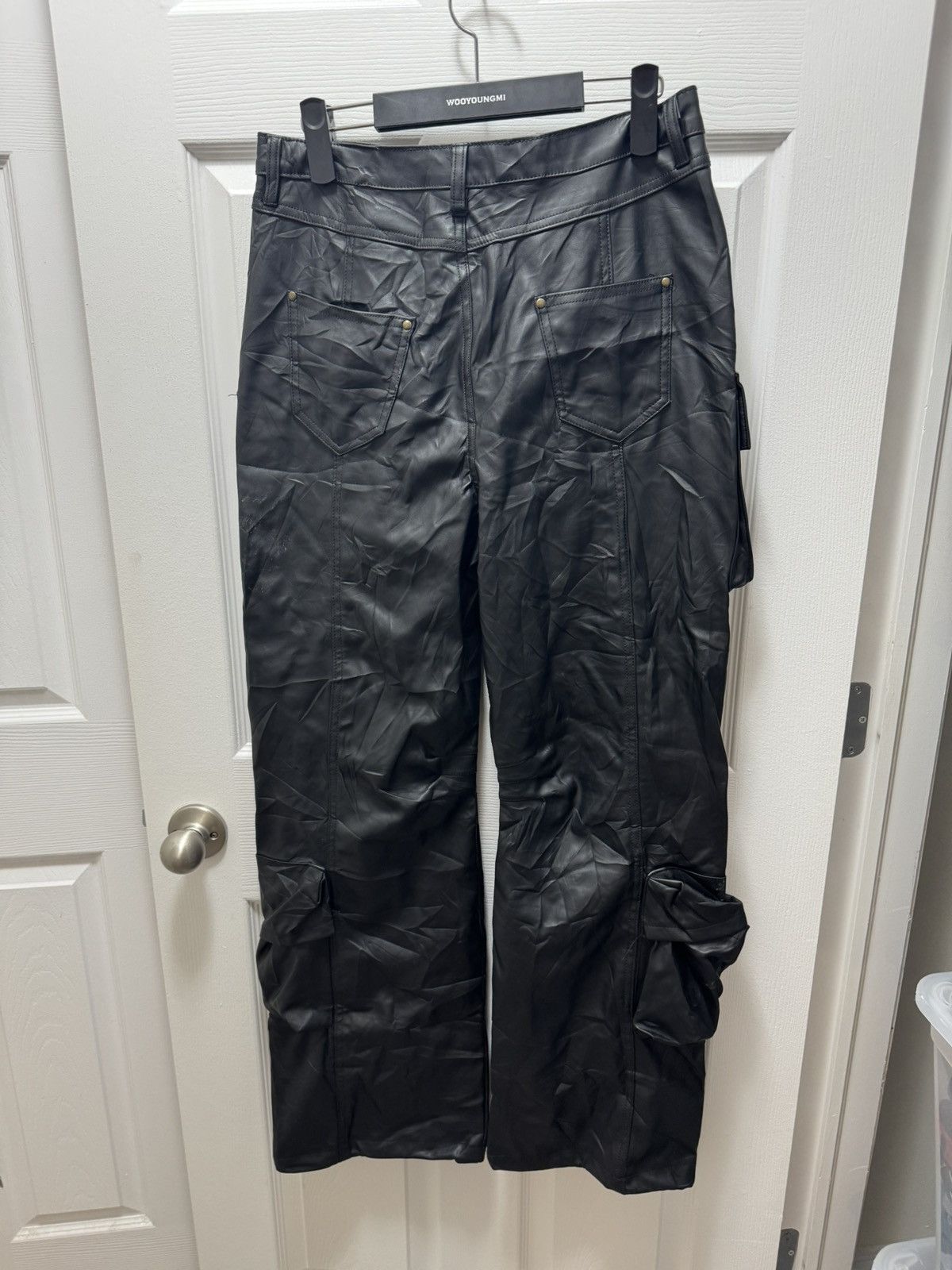 Fashion Nova Fashion Nova Black Leather Cargo Pocket Pants Avant Garde Size US 30 / EU 46 - 2 Thumbnail
