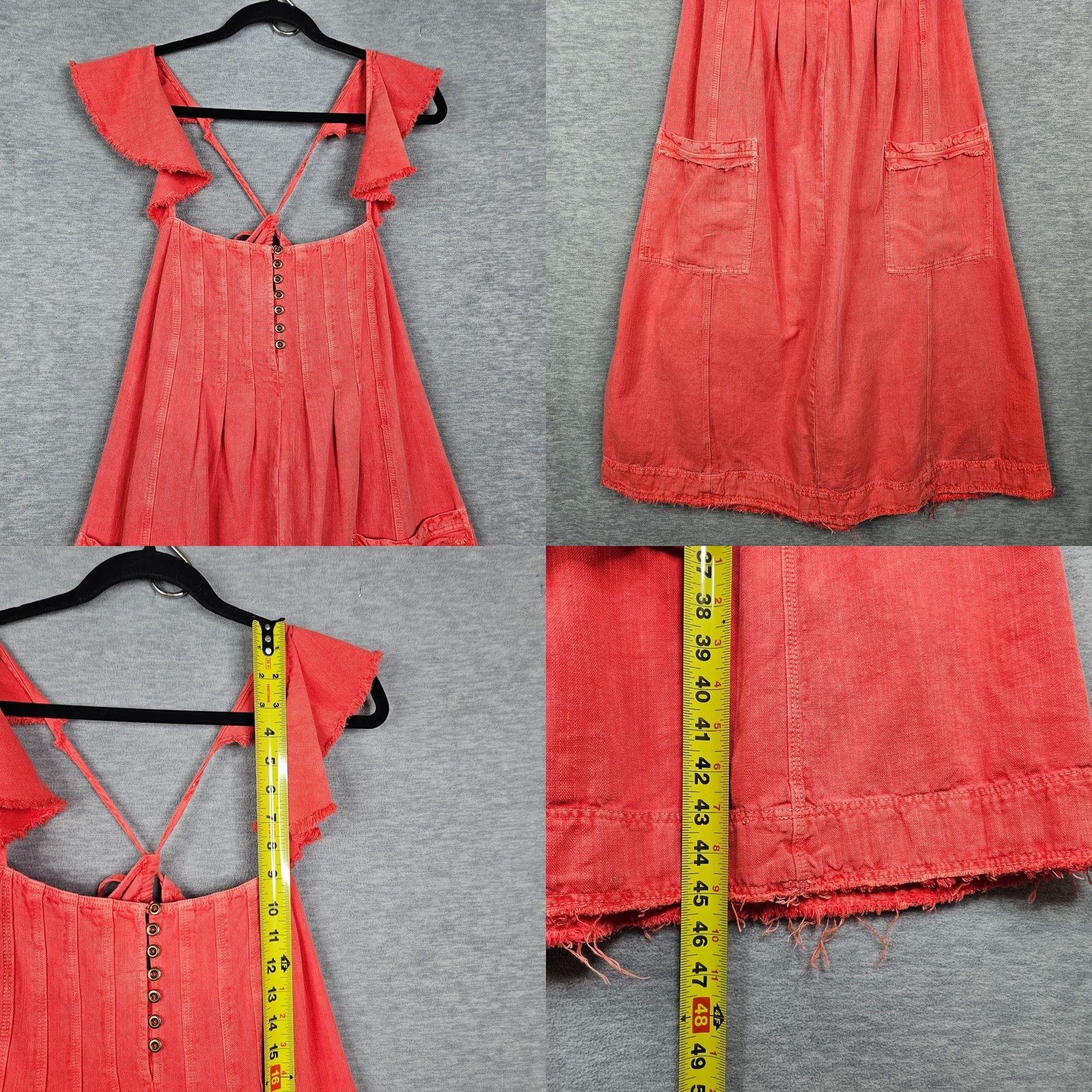 Anthropologie Anthropologie Pilcro Denim Linen Blend Midi Dress Flutter Sleeve Red Motif Solid Size M Women Vest/Bohemian A-Line Dress Size M / US 6-8 / IT 42-44 - 8 Thumbnail