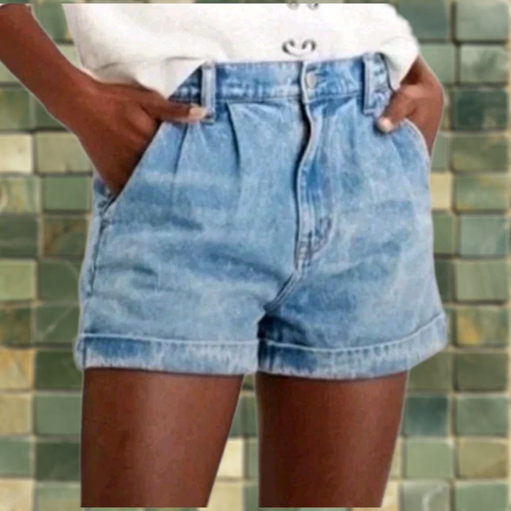 American Eagle Outfitters American Eagle Mom Shorts Womens 10 Blue Cotton Blend High Rise Casual 90s Summer Classic Bohemian Size 32" / US 10 / IT 46 - 1 Thumbnail