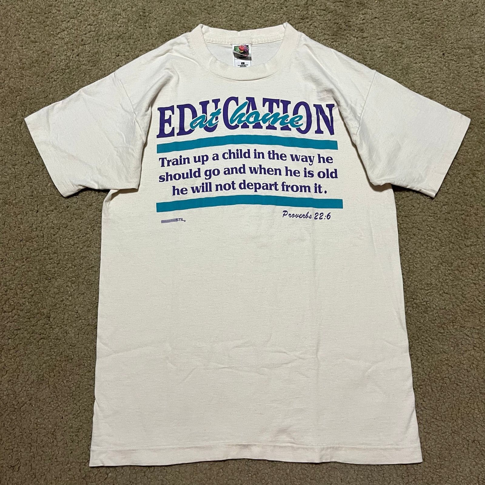 Fruit Of The Loom Vintage Single Stitch Christian Educated Proverbs 22:6 Shirt Size US L / EU 52-54 / 3 - 1 Thumbnail