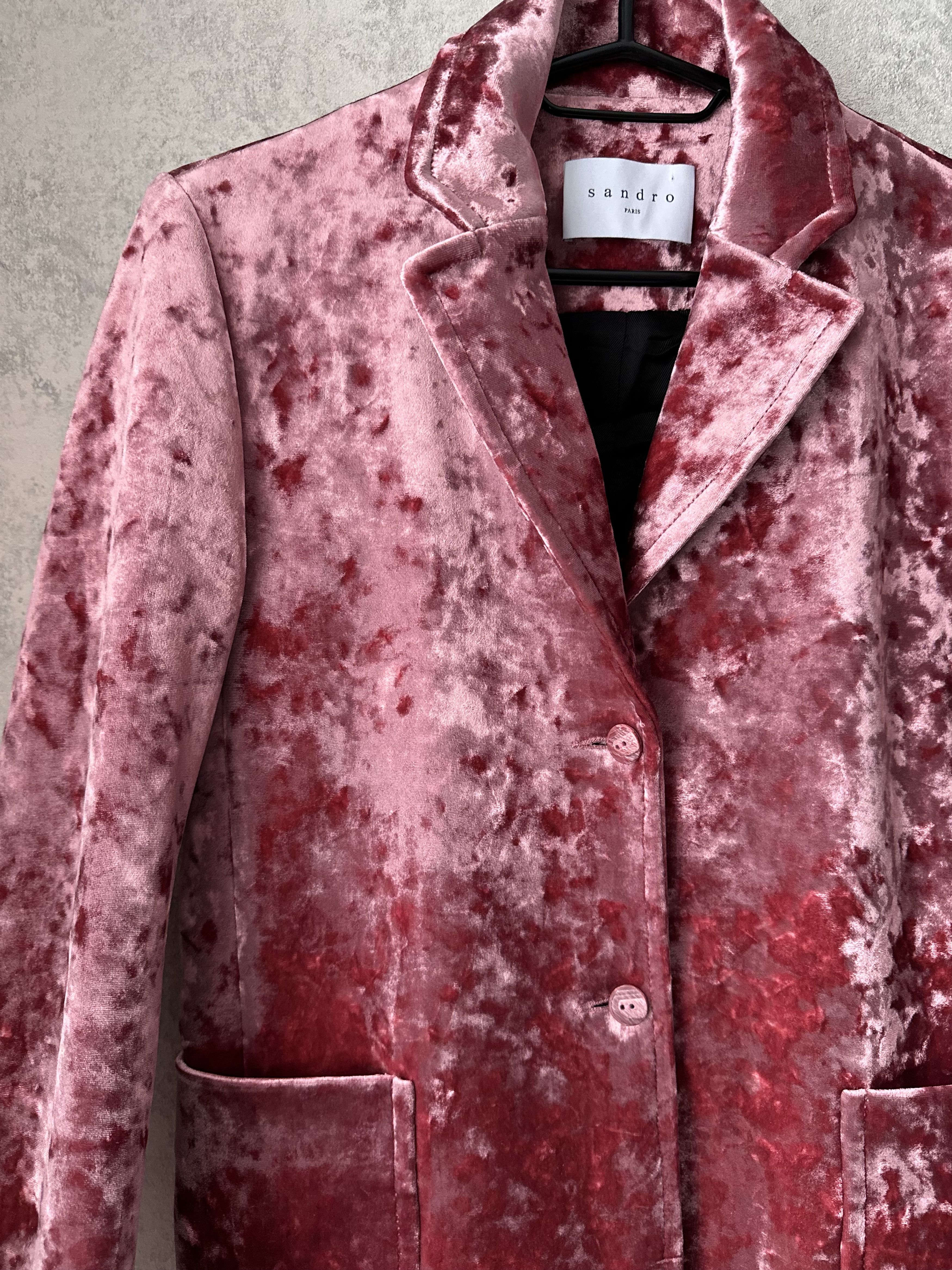 Sandro Sandro Paris Velvet Blazer Jacket Burgundy Designer Size XS / US 0-2 / IT 36-38 - 7 Thumbnail