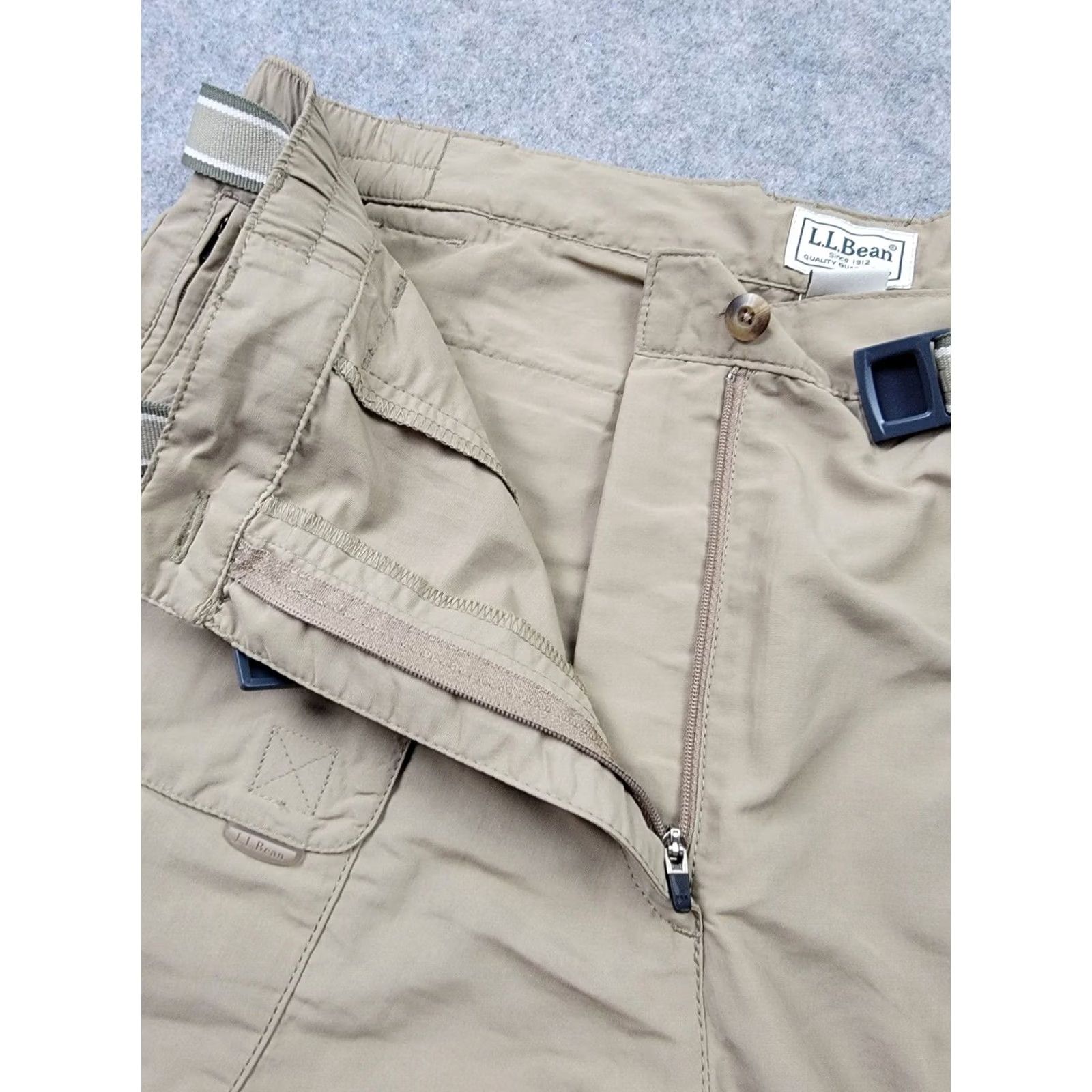 Vintage LL Bean Pants Mens Large Brown Nylon Cargo Belted Outdoor Hiking Camping Fishing Shirt Pants (Cargo) Men Regular Brown Size US 33 - 5 Thumbnail
