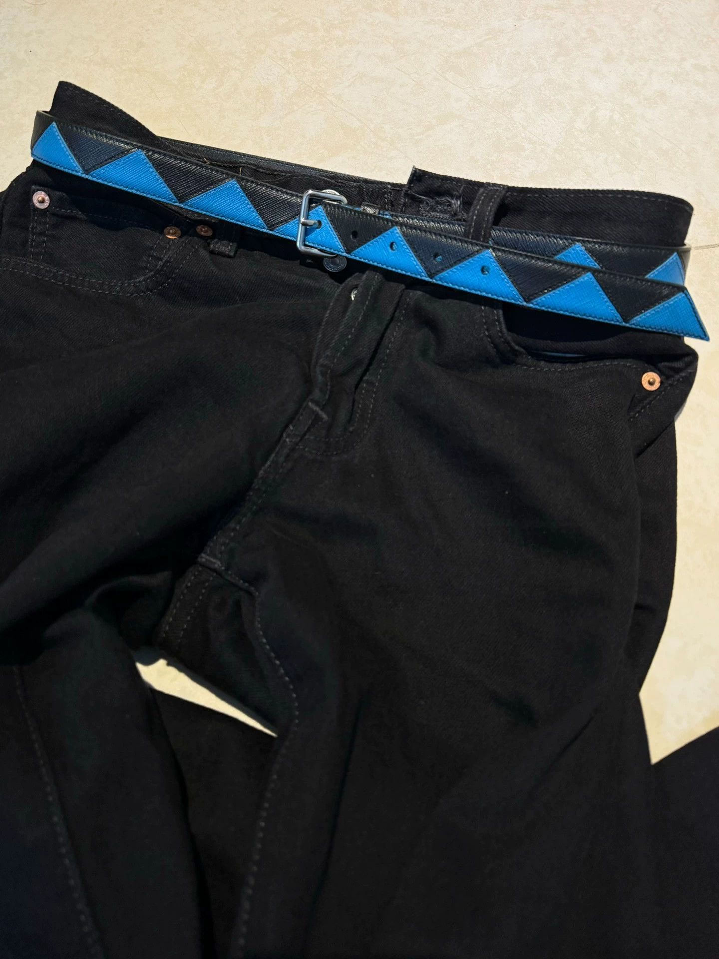 Prada Prada Checkerboard Belt Black & Blue Retro Punk Unisex Size ONE SIZE - 2 Thumbnail