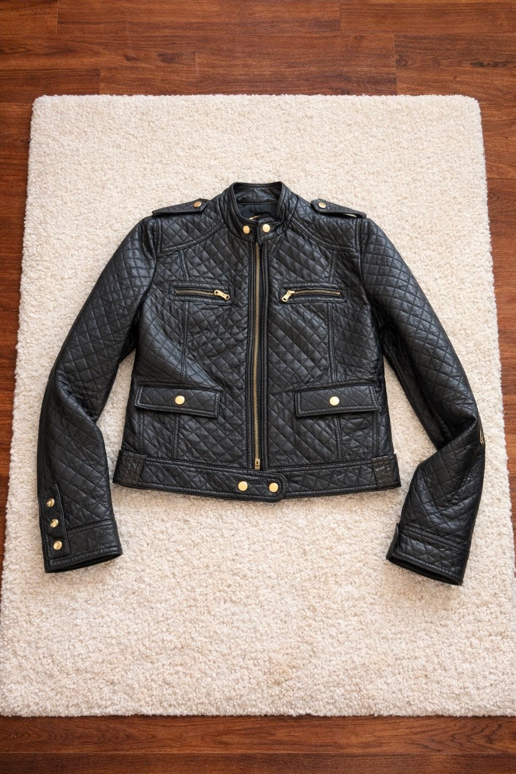 Leather Vintage Quilted Leather Jacket Black Moto Slim Cropped Size M / US 6-8 / IT 42-44 - 1 Thumbnail