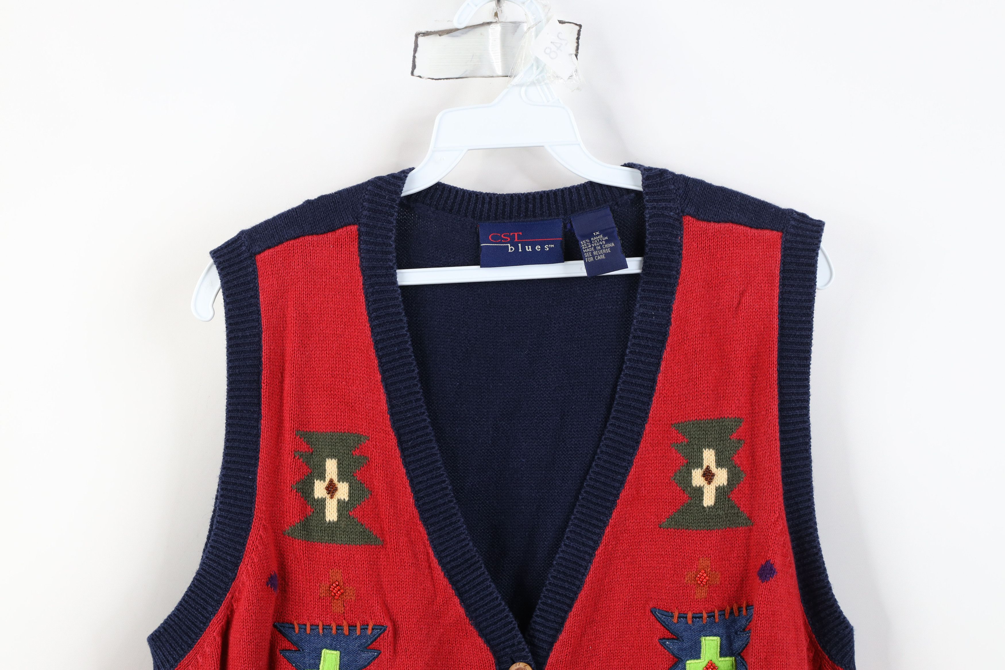 Vintage Vintage 90s Streetwear Southwestern Knit Sweater Vest Size XL / US 12-14 / IT 48-50 - 2 Thumbnail
