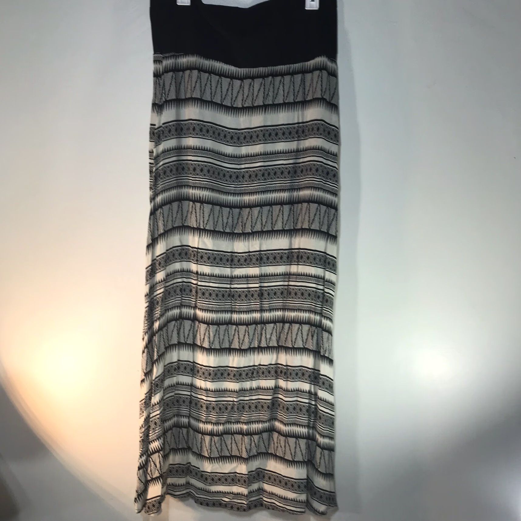 Vintage Flutterbye Geometric Maxi Dress Womens XL Black/White Lightweight Strapless Square Neck Bohemian Size XL / US 12-14 / IT 48-50 - 2 Thumbnail