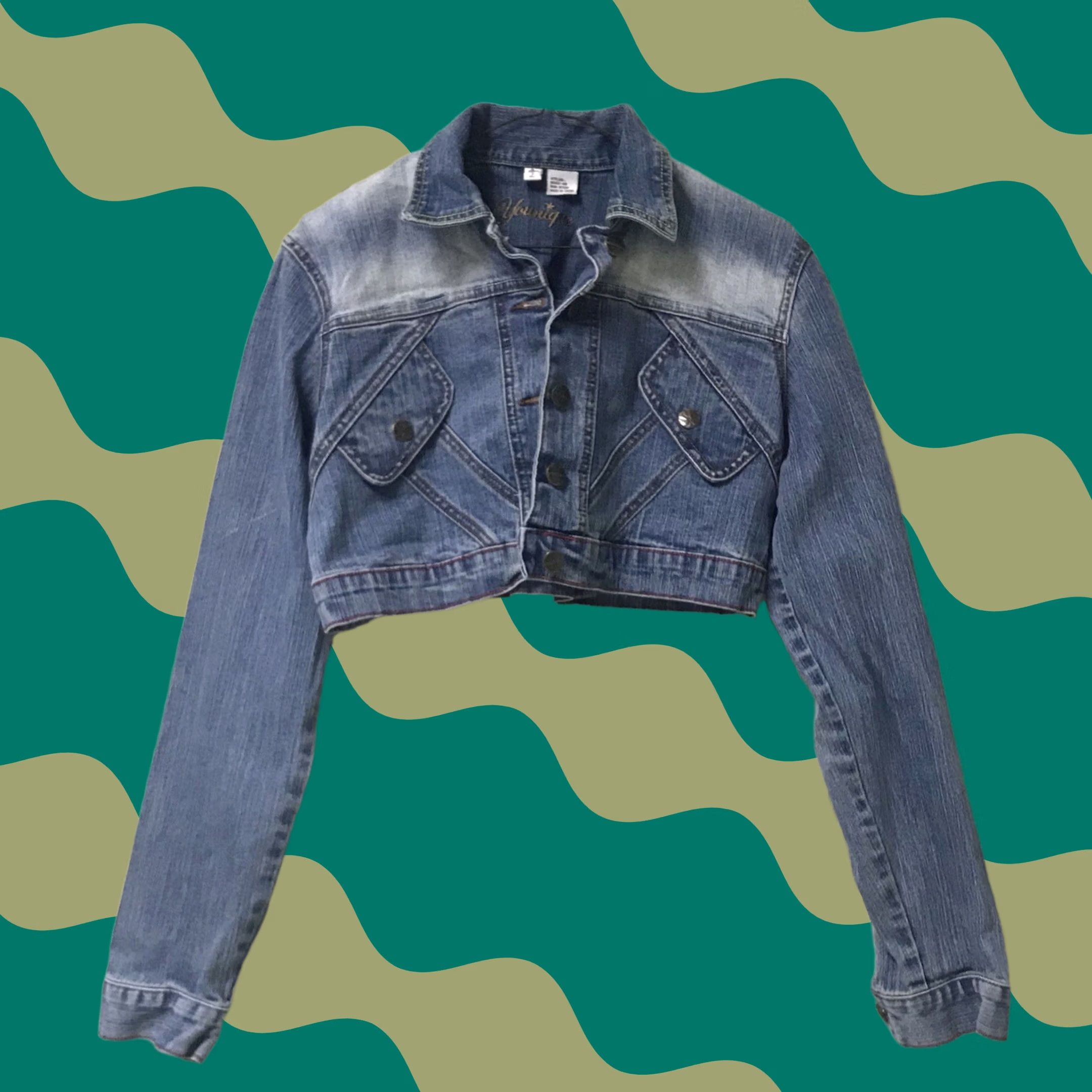 Denime Younique Women Denim Jacket Blue Acid Wash Button-Up Cropped Casual Regular L Jacket Mens Womens Girls Size 36" / US 14 / IT 50 - 1 Thumbnail