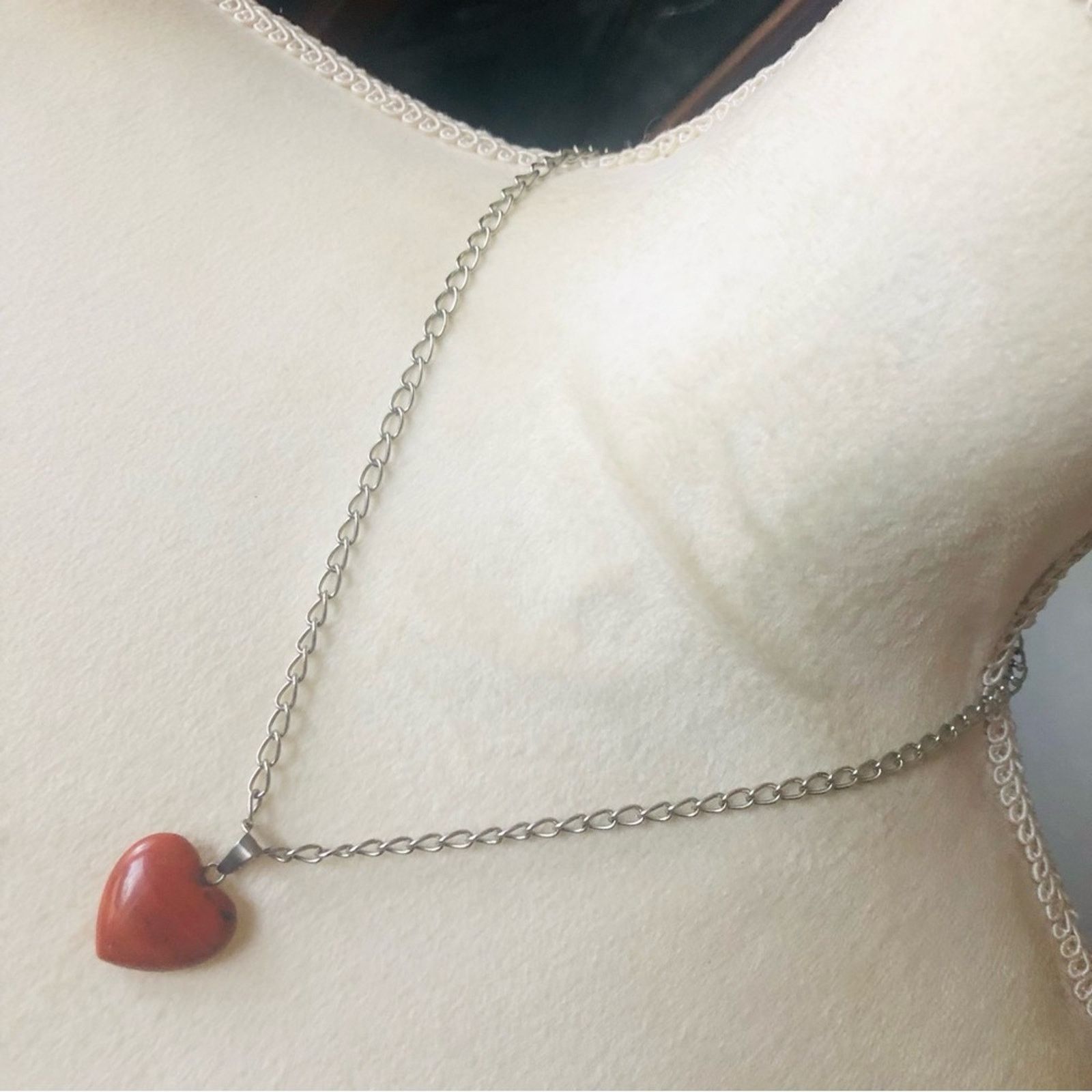 Handmade Handcrafted red jasper heart pendant on chain necklace Size ONE SIZE - 2 Thumbnail