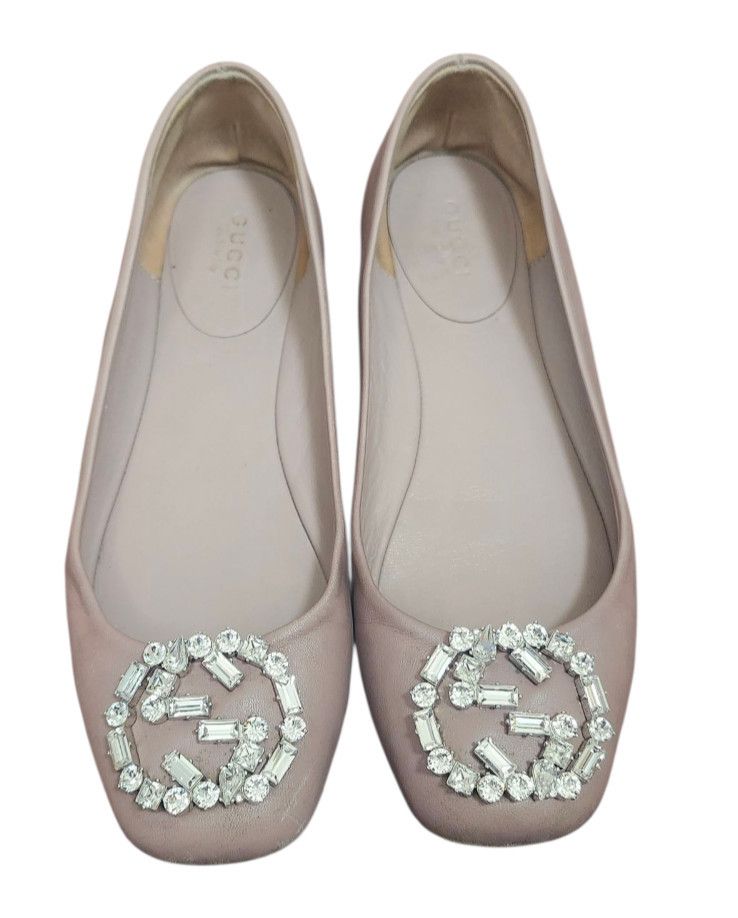 Gucci Gucci Women's Flats Pink Satin Square Toe GG Crystal Logo Size US 5.5 / IT 35.5 - 2 Thumbnail