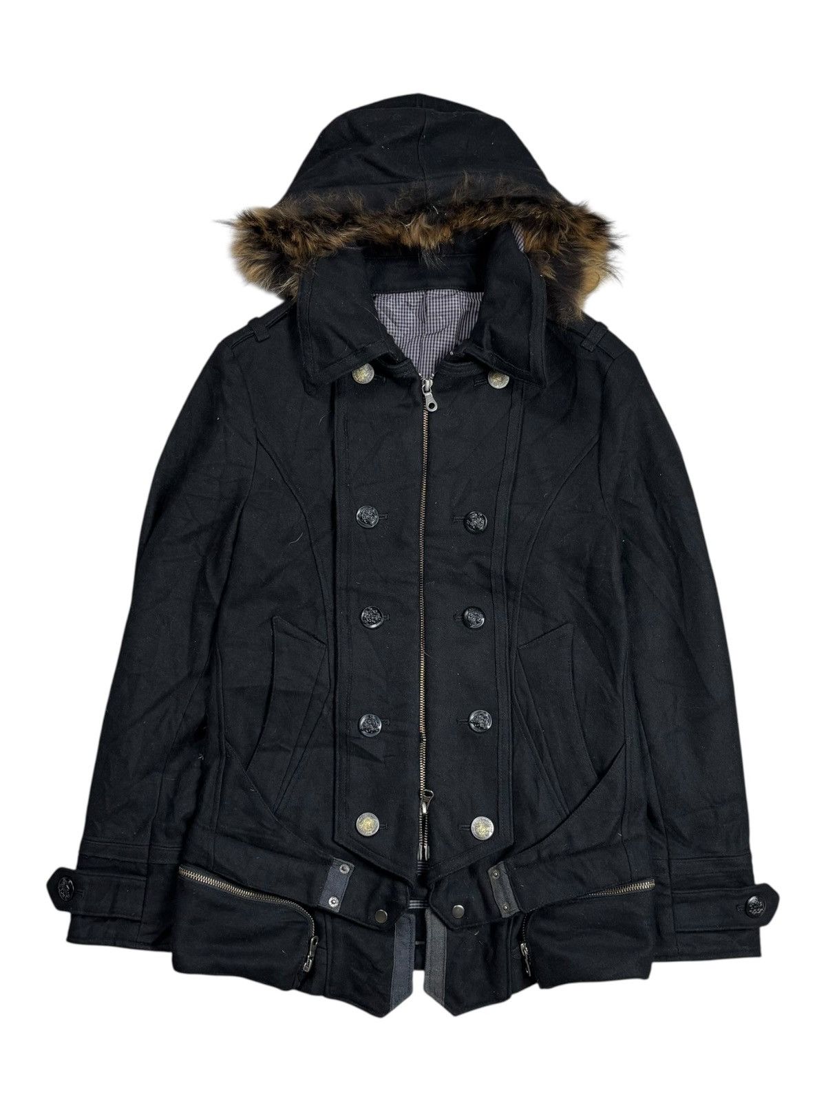 14th Addiction 2000s PPFM - Fur Hoodie Waist Pocket Napoleon Jacket Size US S / EU 44-46 / 1 - 2 Thumbnail