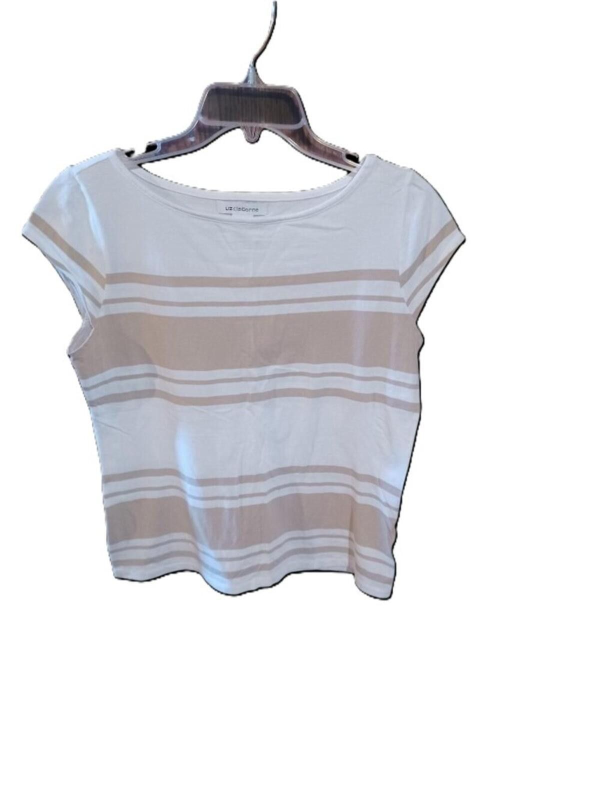 Other Liz Claiborne Off White Top With Beige Stripes Size Medium Size M / US 6-8 / IT 42-44 - 2 Thumbnail
